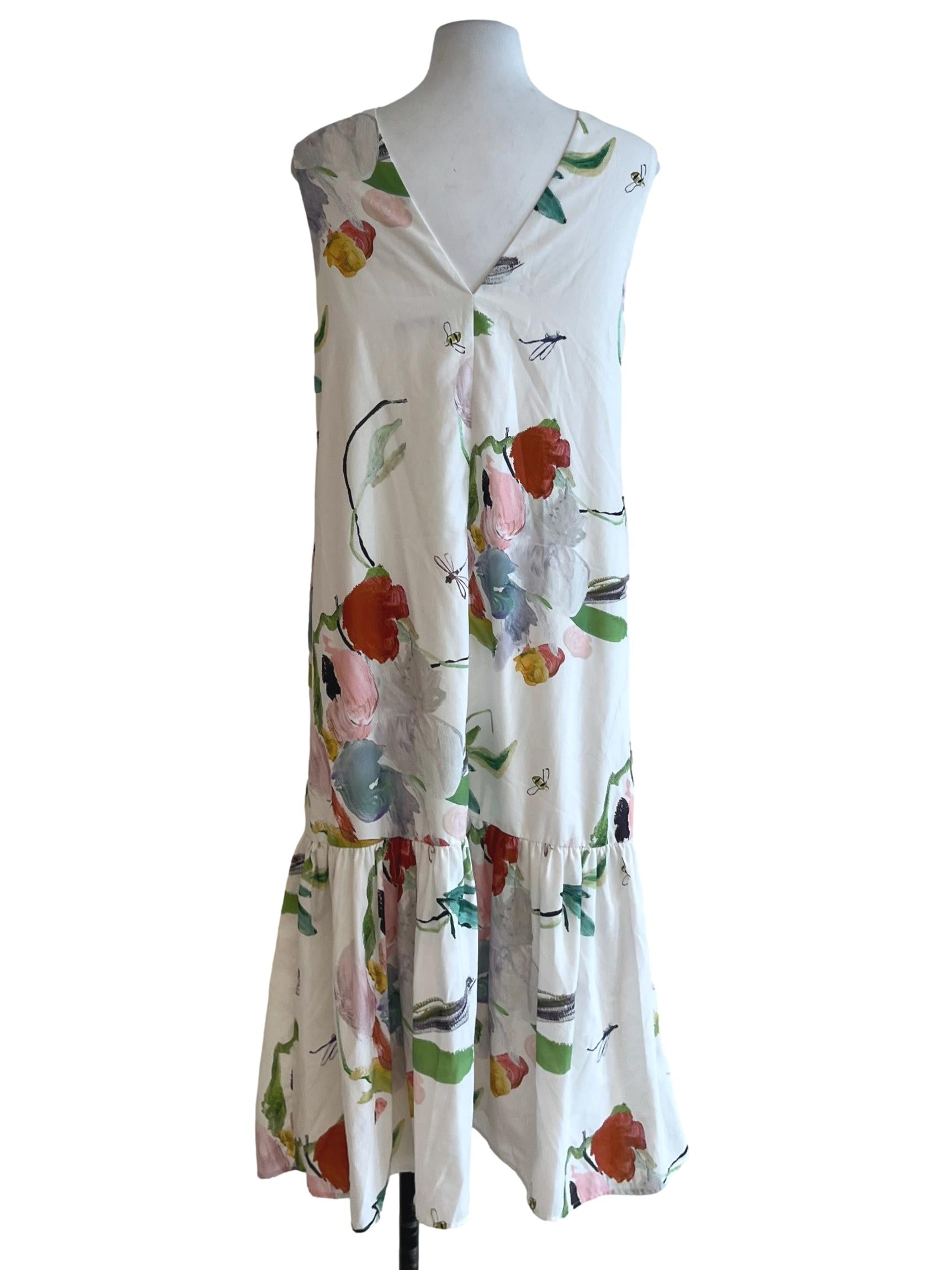 White Floral Drop Waist Dress