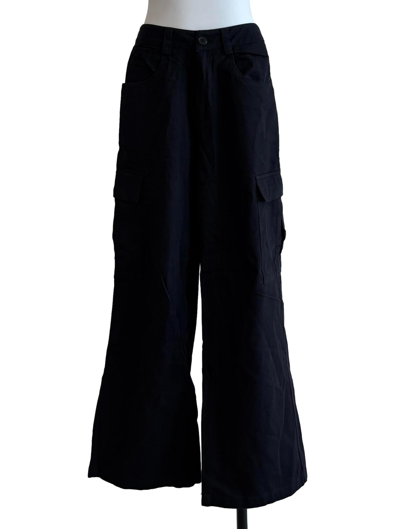 Soft Black Wide Leg Cargo Pants