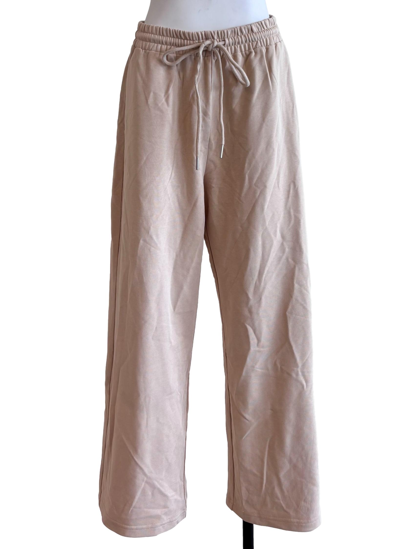 Nude Beige Drawstring Relaxed Pants