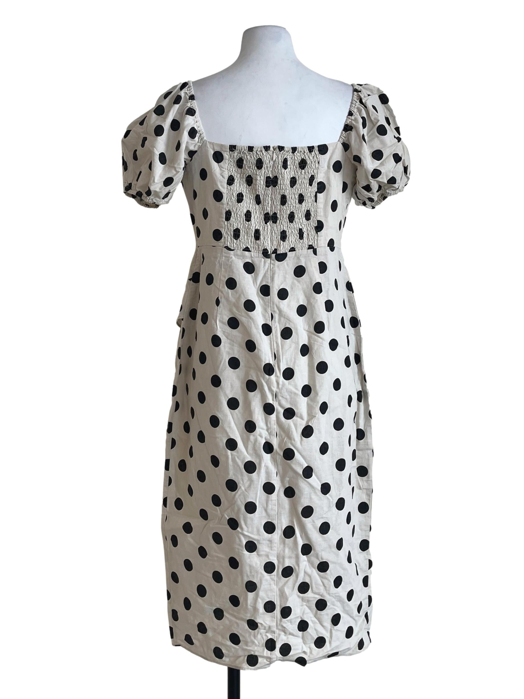 Beige White Square Polkadot A-Line Dress