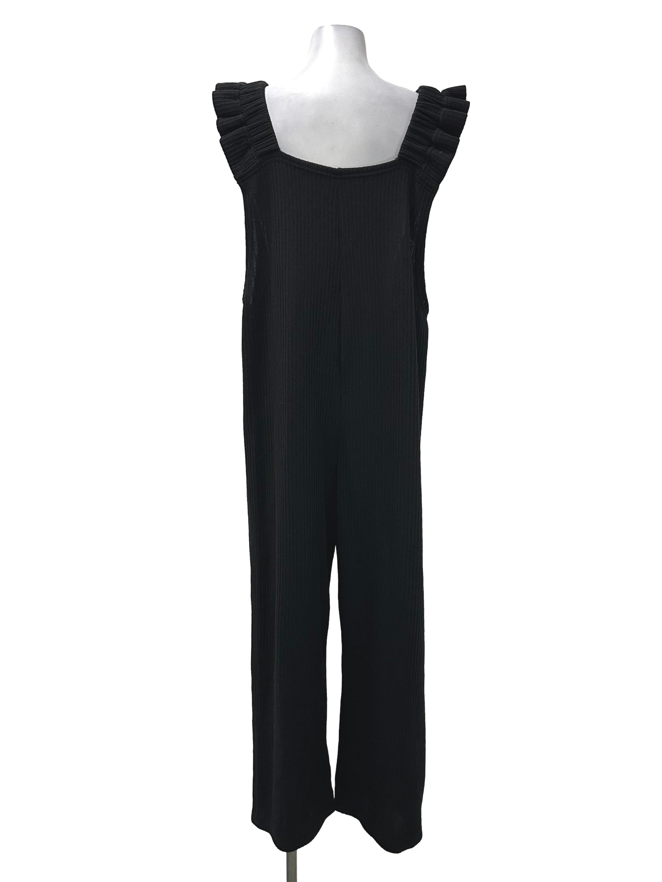 Black Ruffled Ribbed Jumpsuit