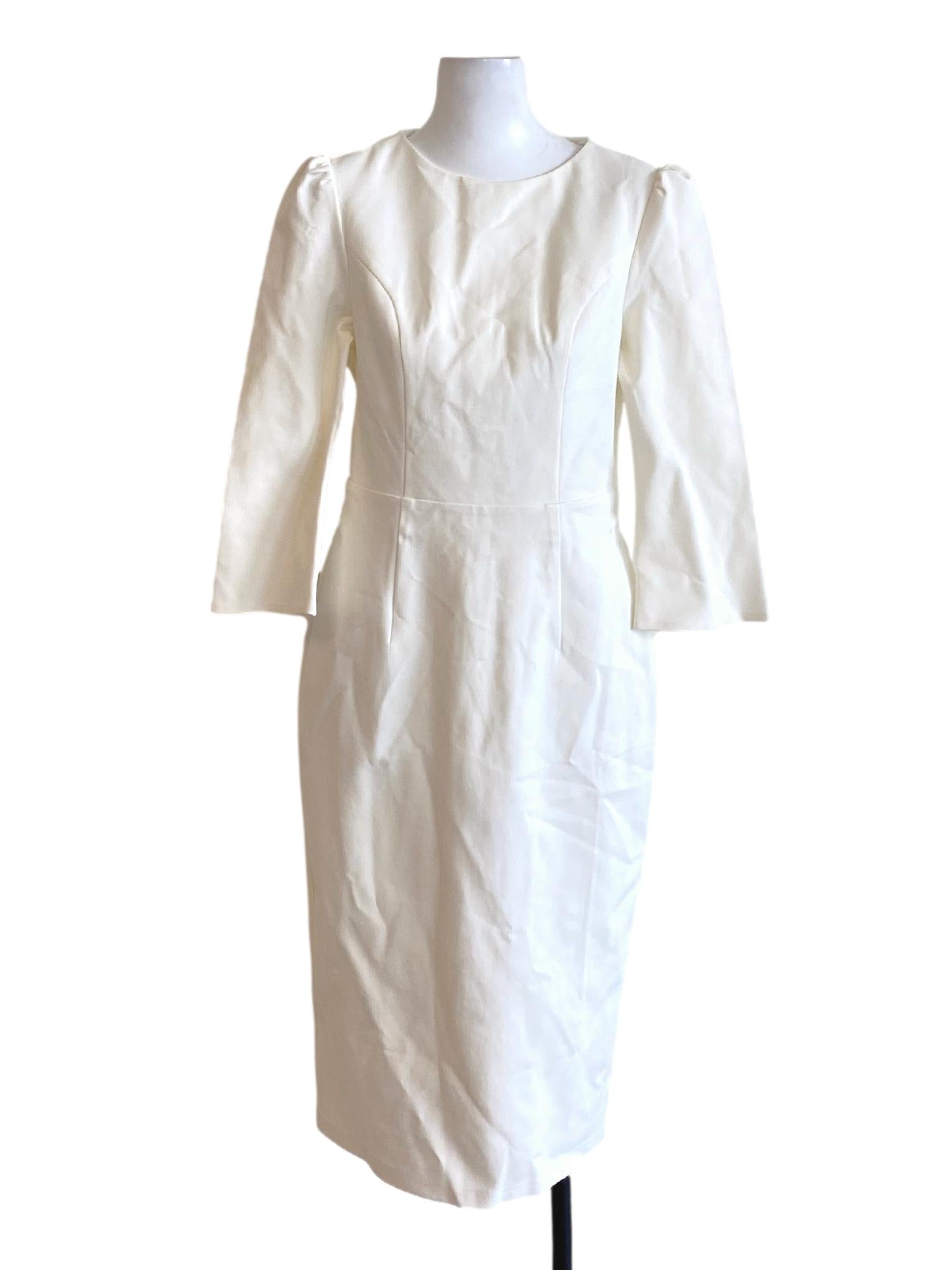 Soft White Round Neck Sheath Shirt Dress