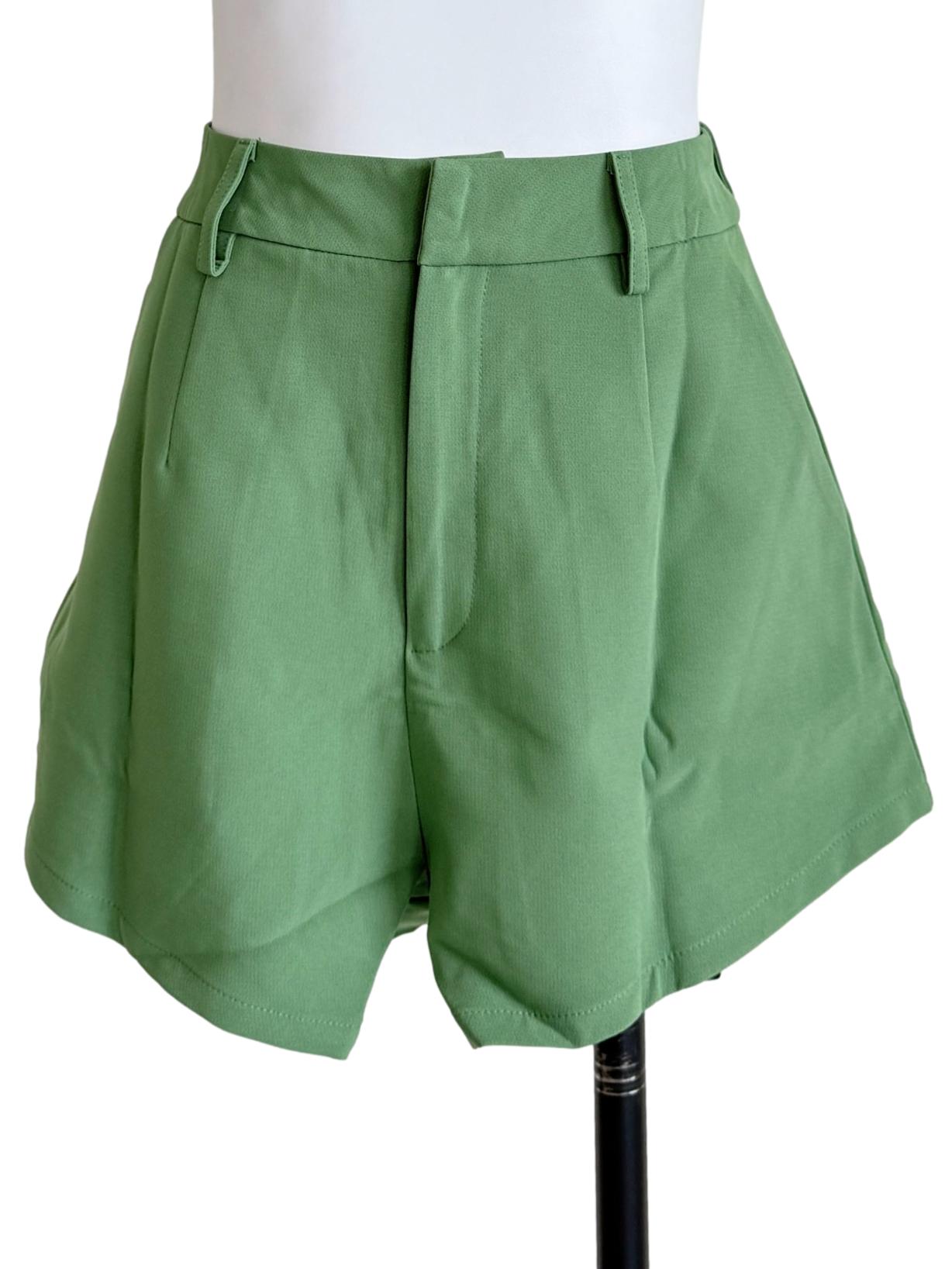 Green Drew Curved Hem Shorts
