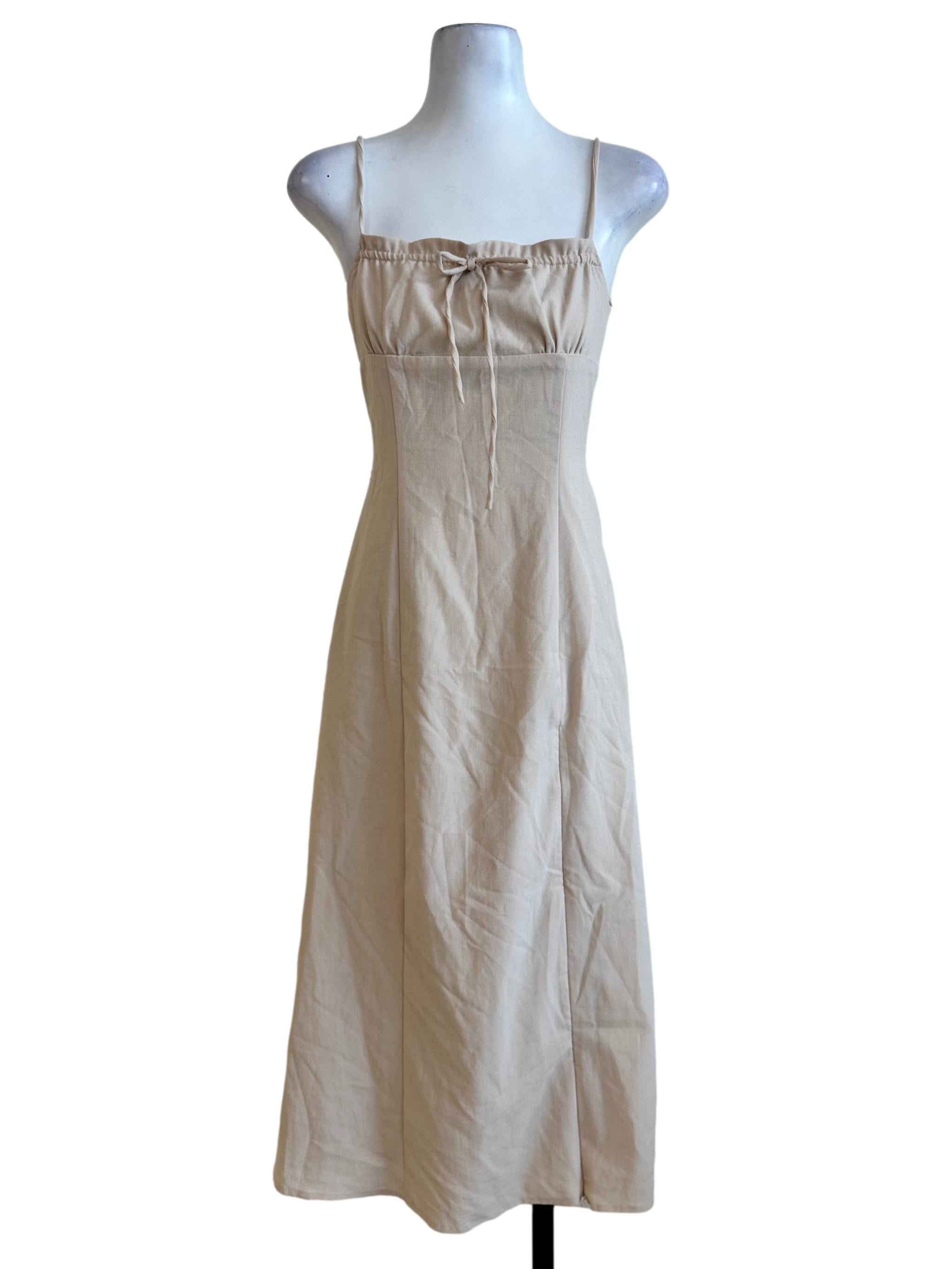 Beige Non Padded Sleeveless Dress