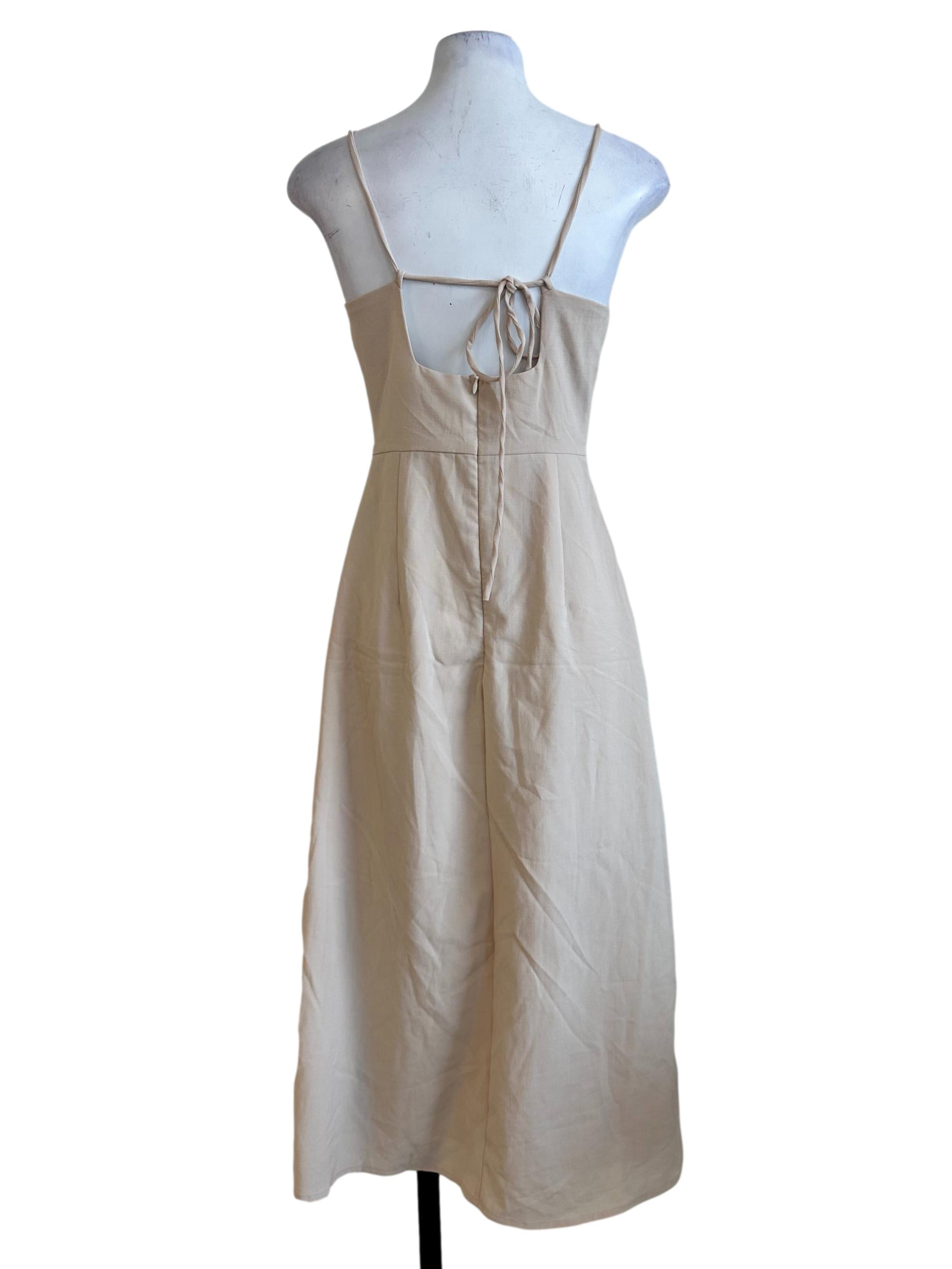 Beige Non Padded Sleeveless Dress