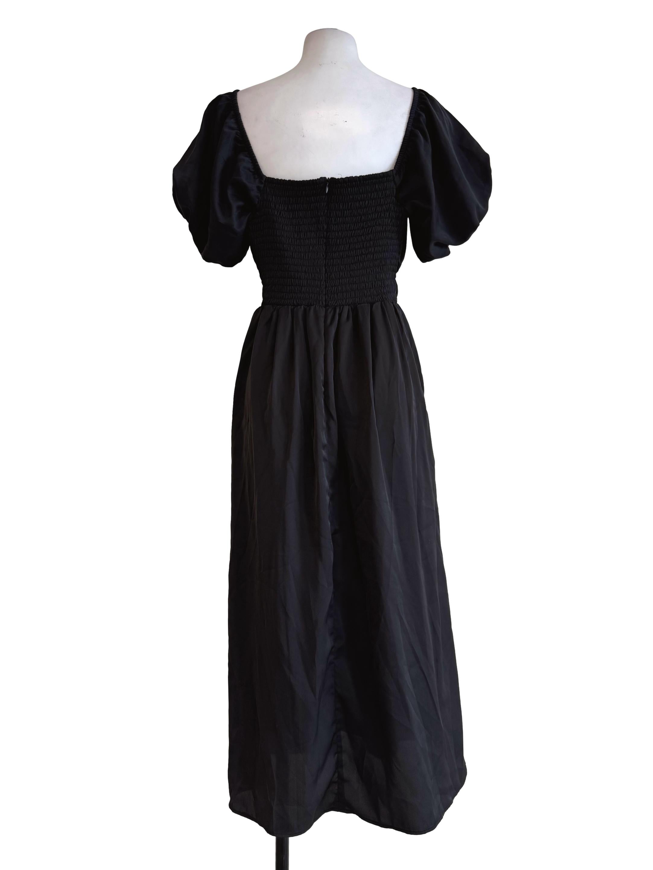 Silky Black Bubble Sleeve Dress
