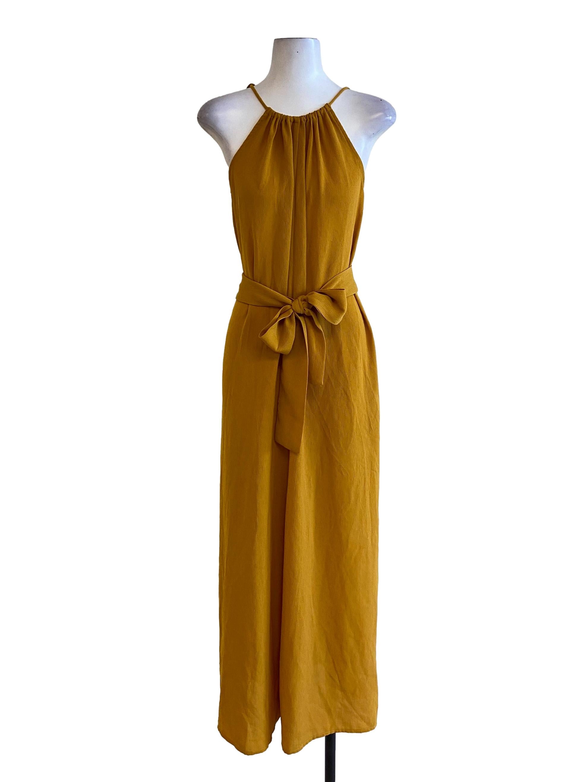 Mustard Yellow Sharkskin Loose Jumpsuit