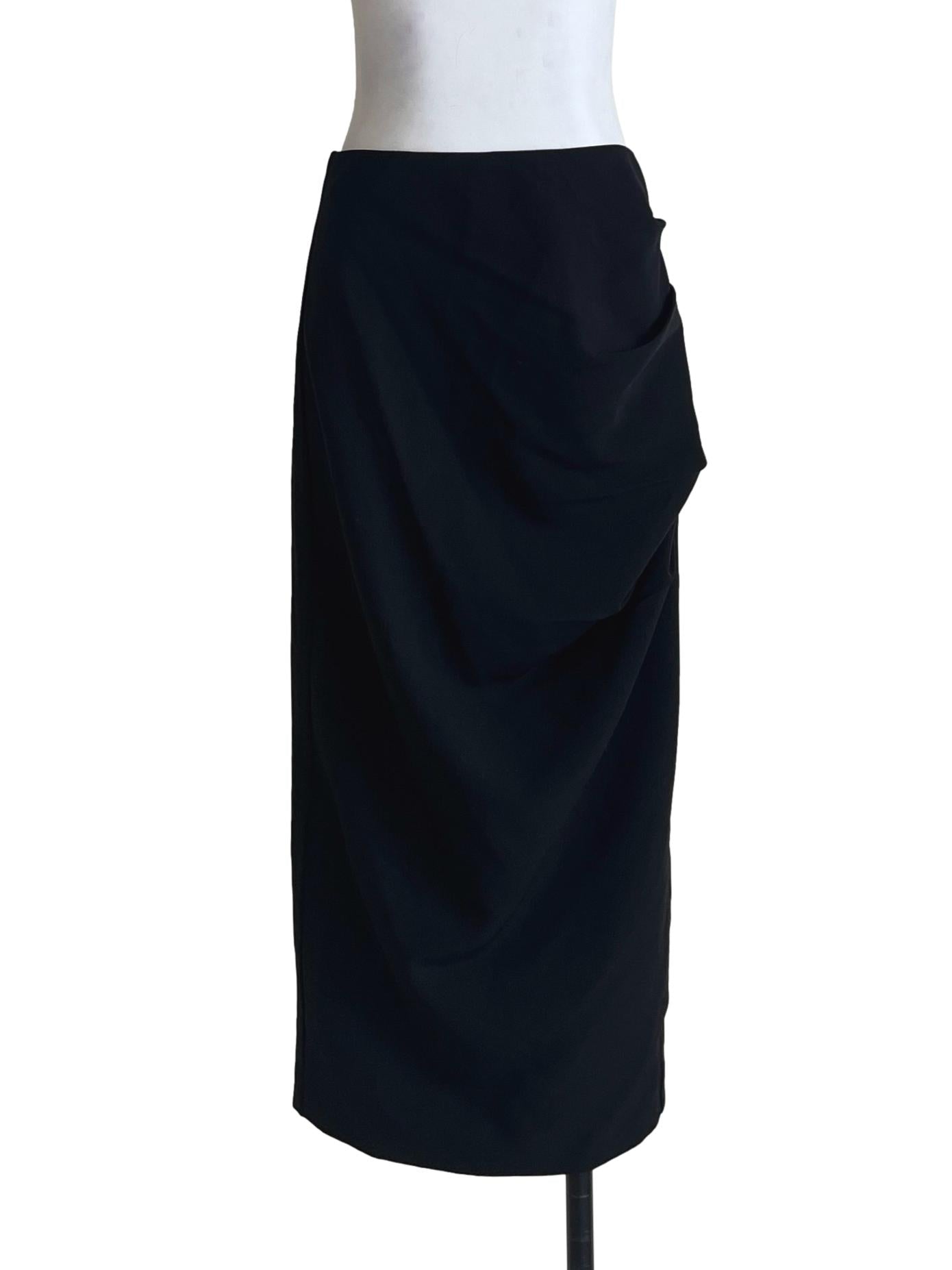 Ink Black Drape A-Line Skirt