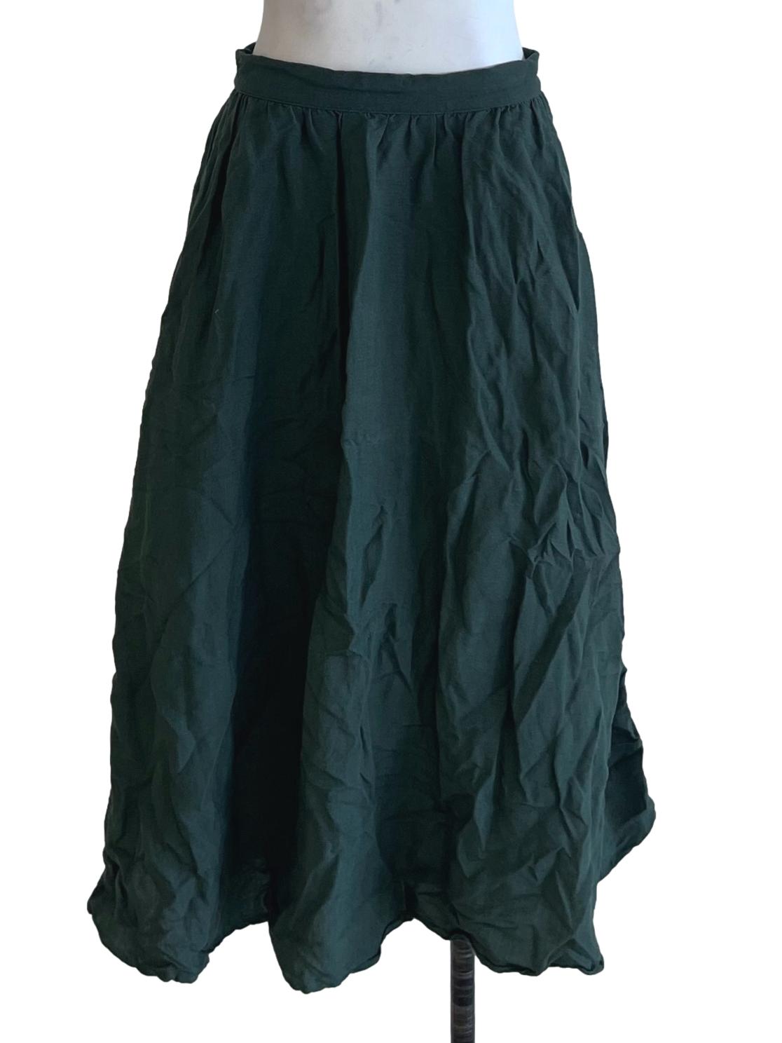 Forest Green Linen High-Waisted A-Line Skirt