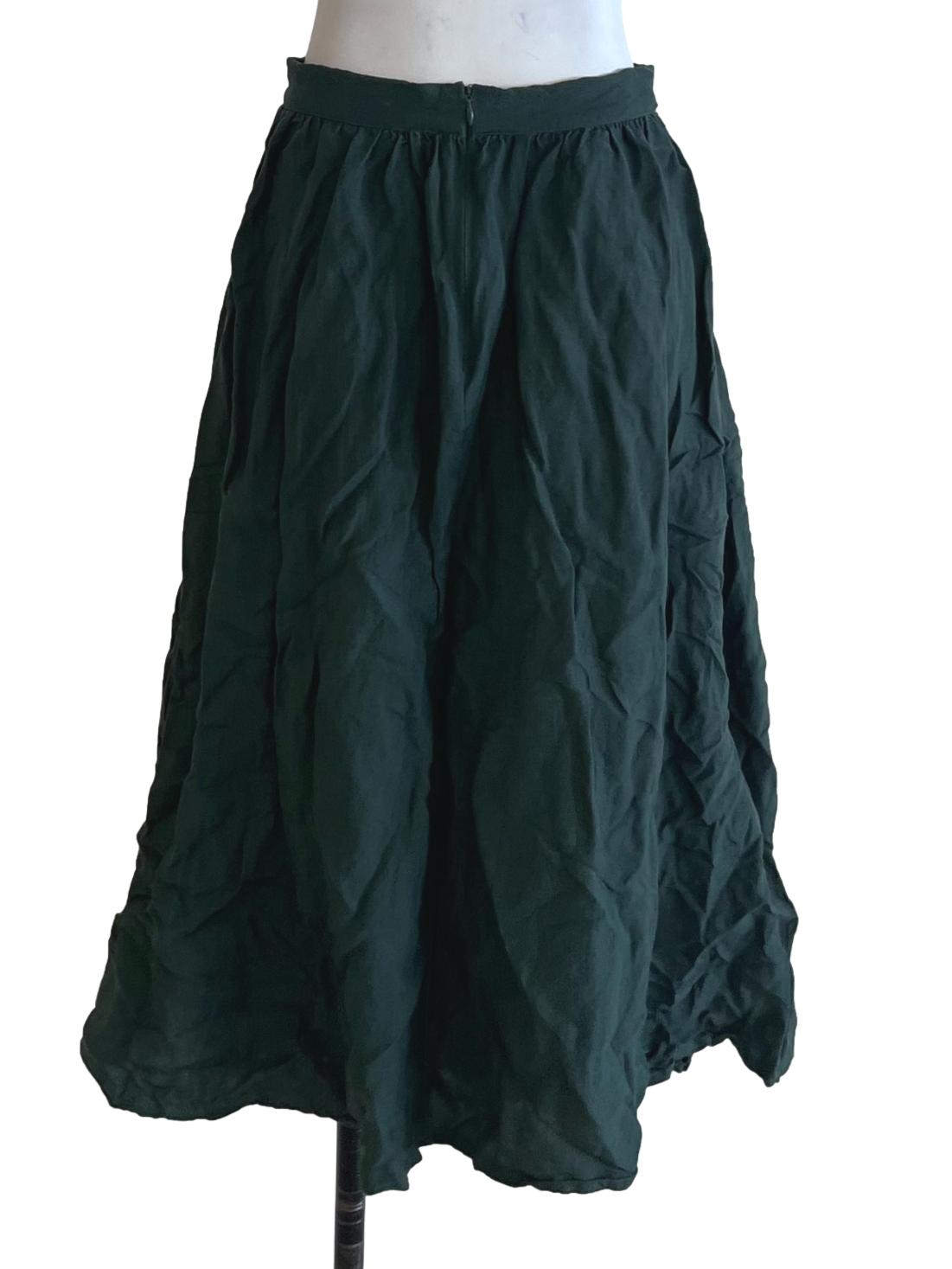 Forest Green Linen High-Waisted A-Line Skirt
