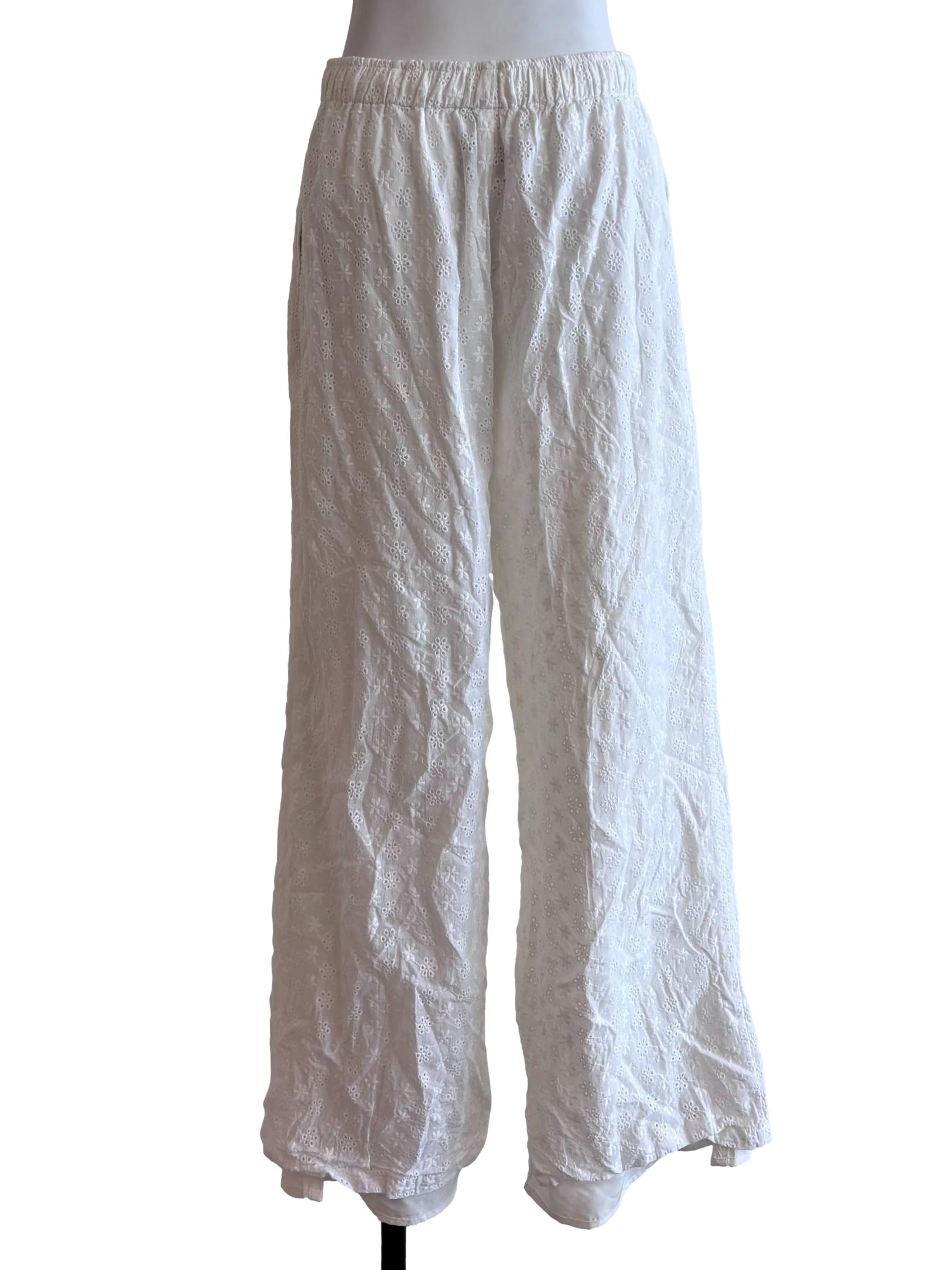 White Eyelet Drawstring Pants