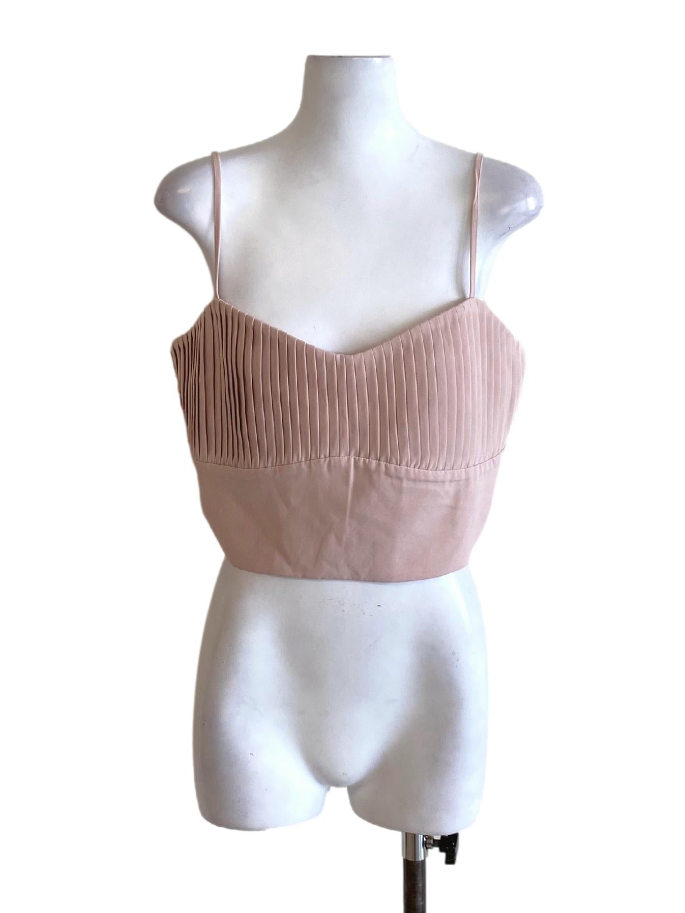 Crepe Pink Pleated Spaghetti Strap Cropped Top