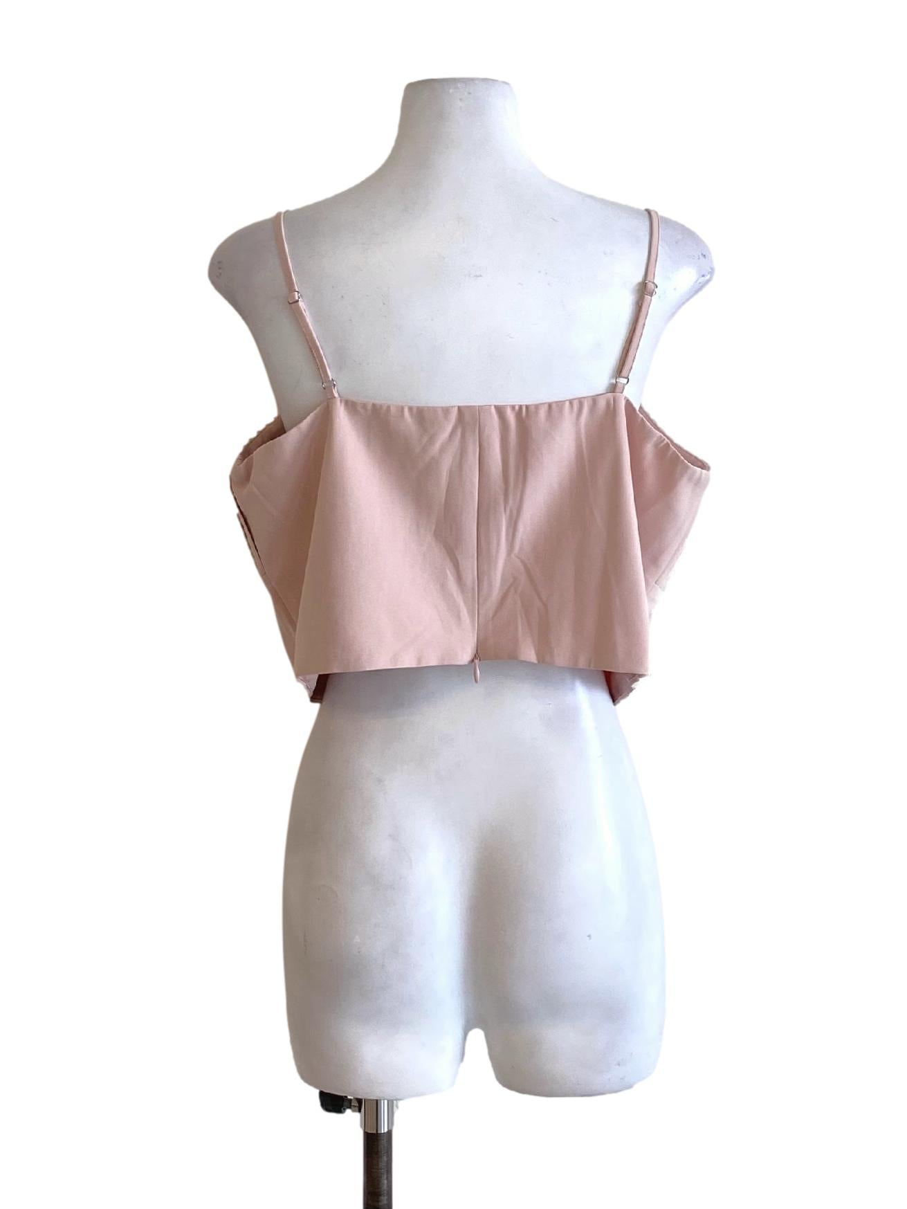 Crepe Pink Pleated Spaghetti Strap Cropped Top