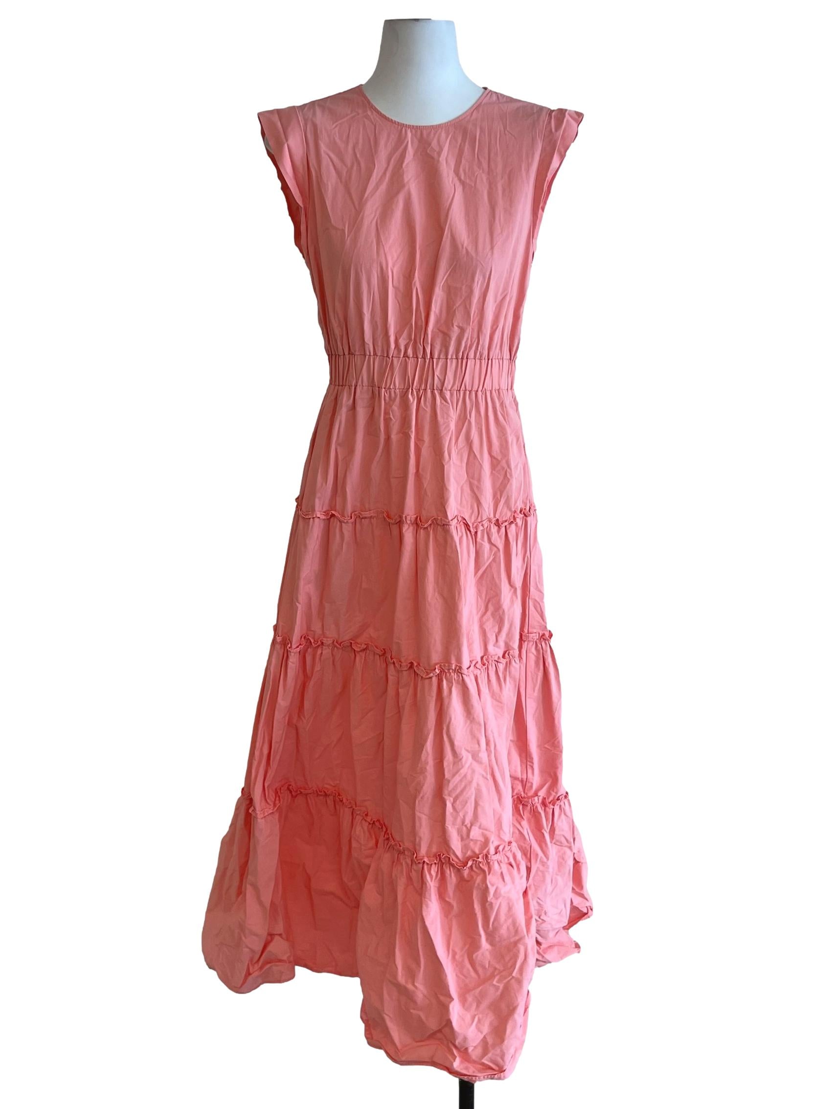 Punch Pink Ruffle Tiered Dress