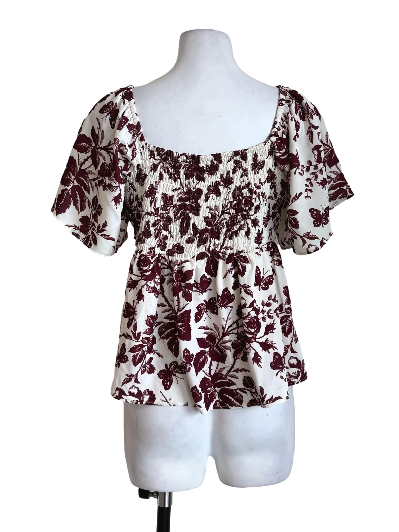 Milk White With Maroon Prints Top
