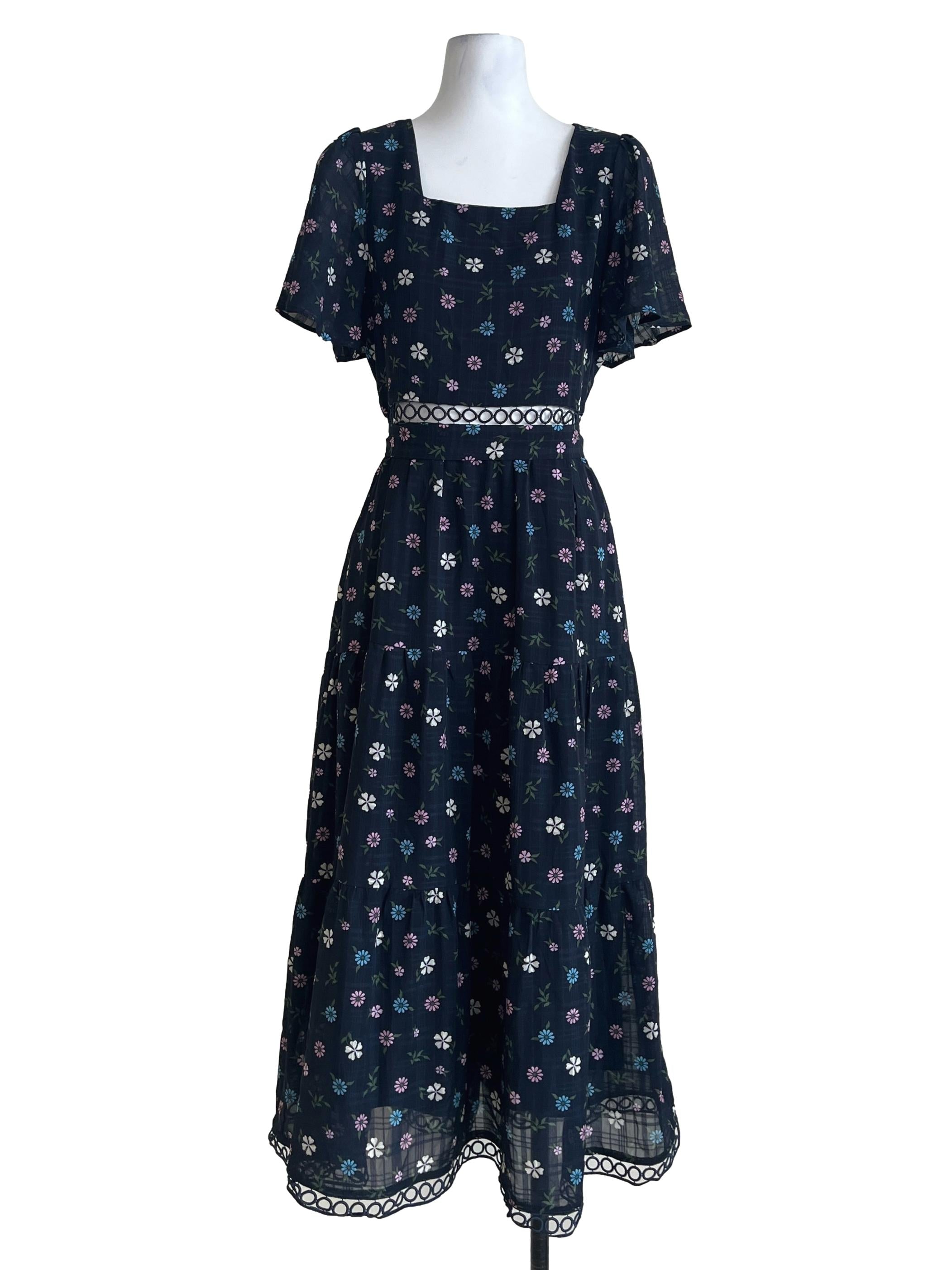 Dark Blue Square Neck A-Line Dress