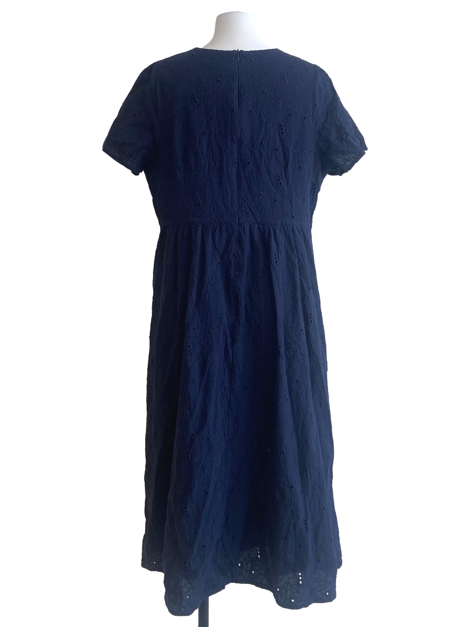 Navy Blue Floral Embroidery A-Line Dress