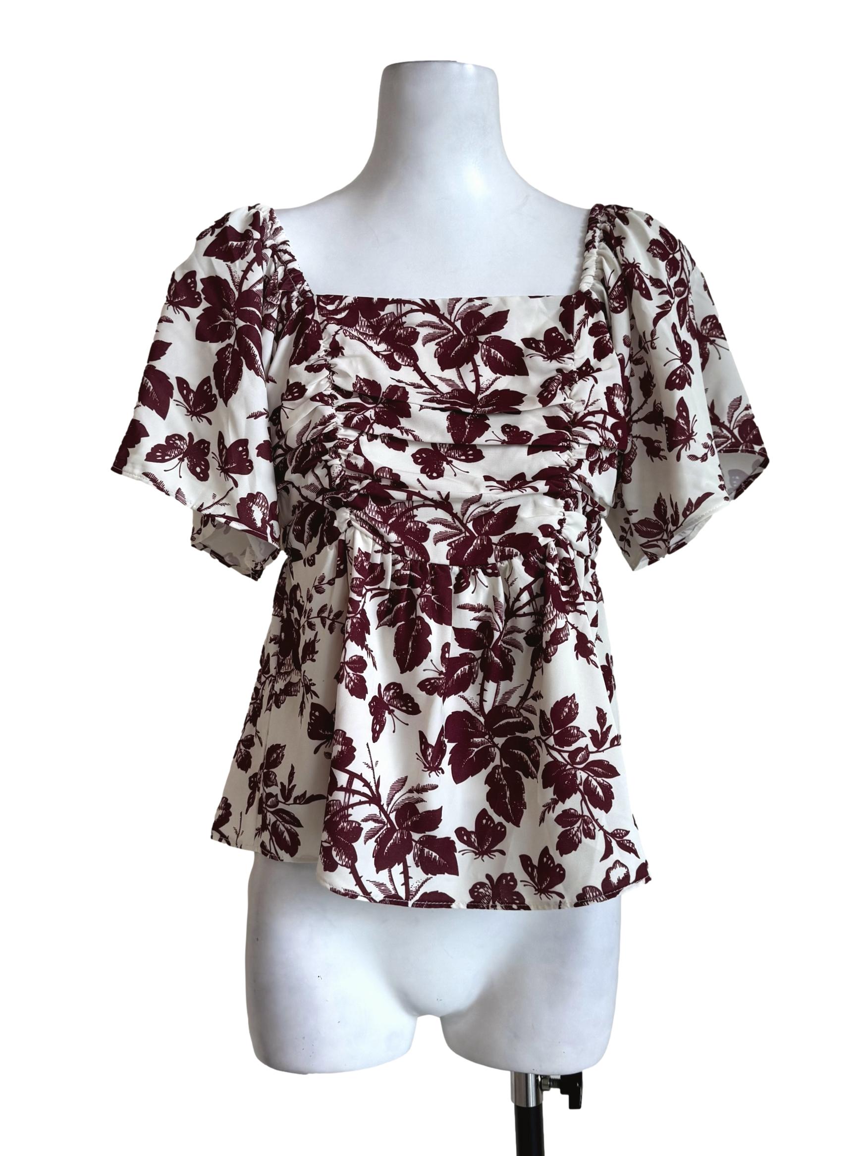 Milk White With Maroon Prints Top