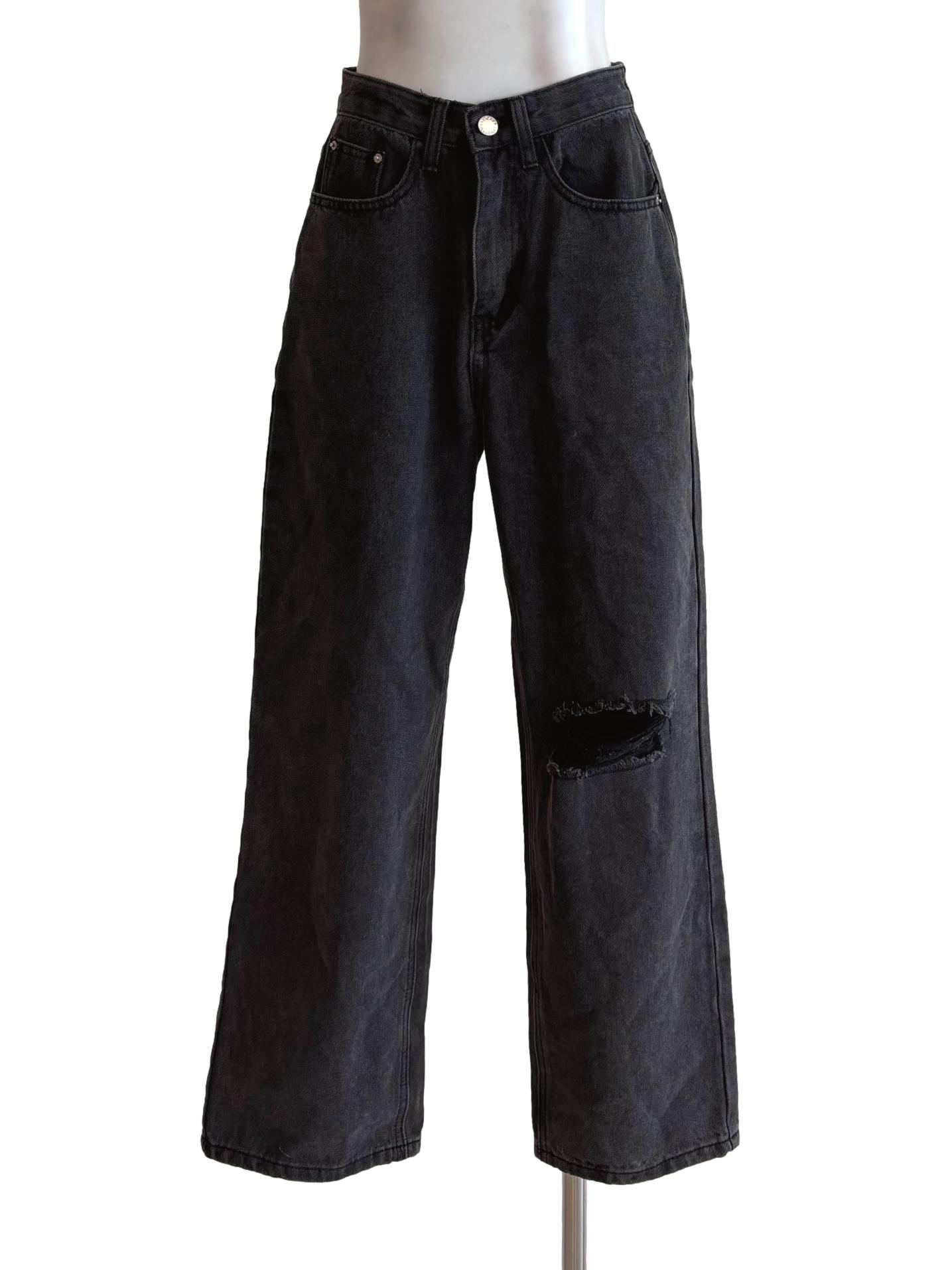 Black Straight Cut Ripped Jeans TTR