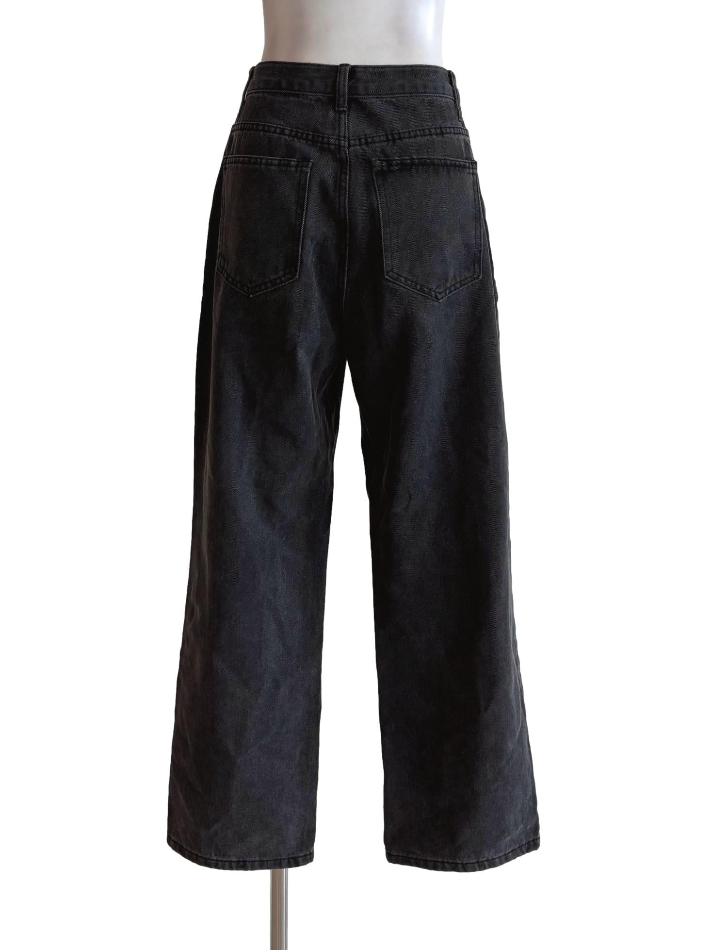 Black Straight Cut Ripped Jeans TTR