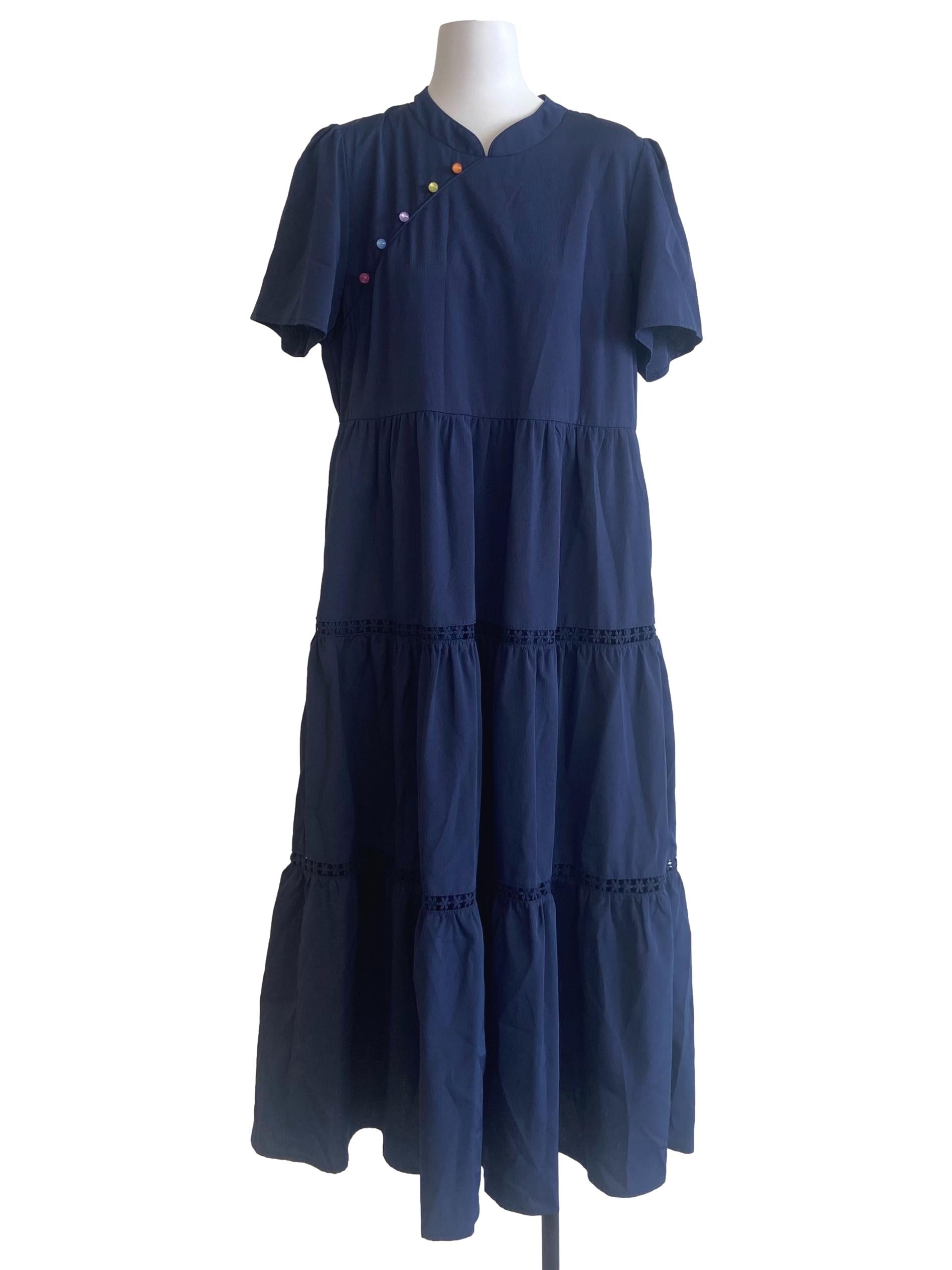 Denim Blue Layered Eyelet Dress