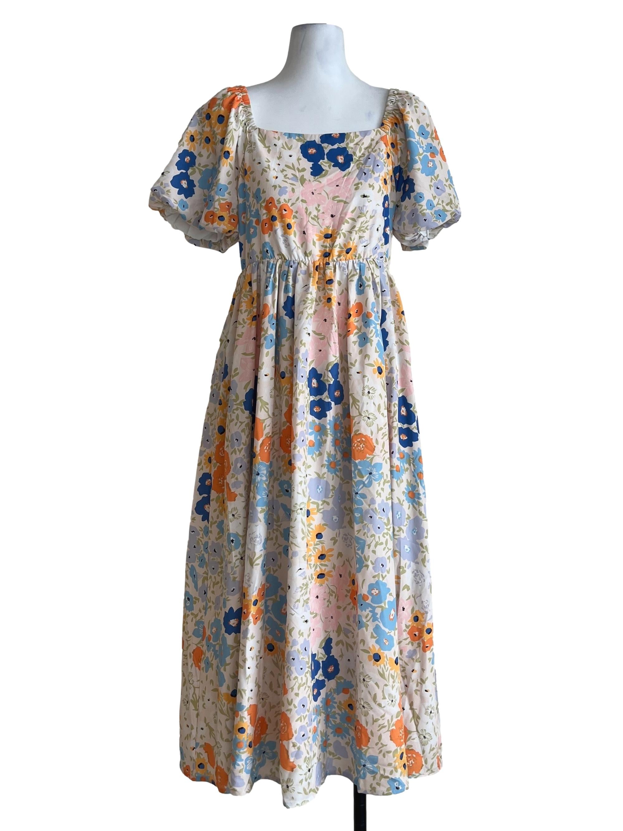 Flamingo Pink Multicolor Square Maxi Dress