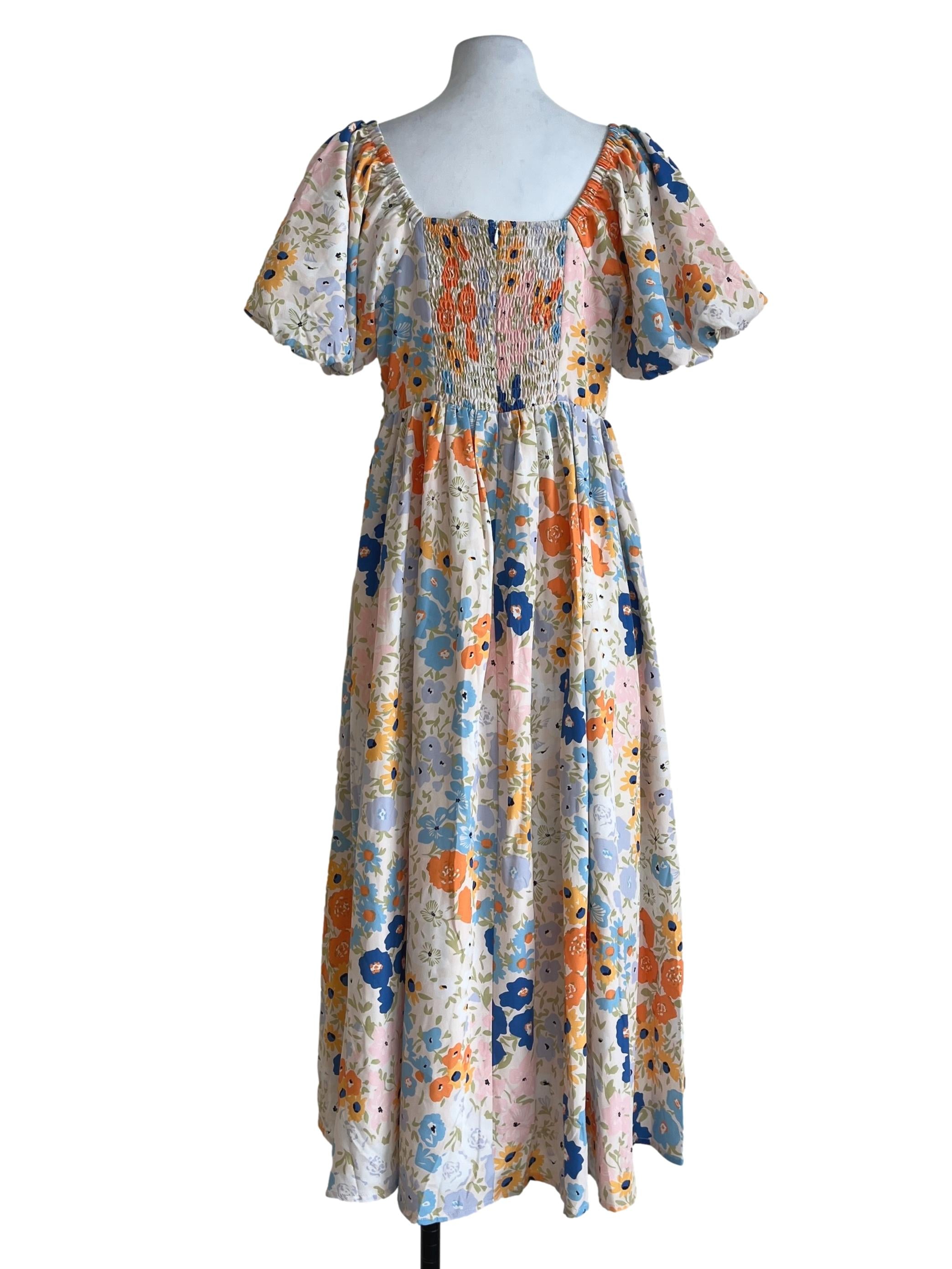 Flamingo Pink Multicolor Square Maxi Dress