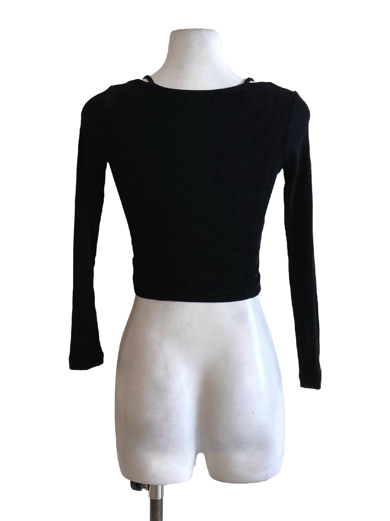 Jade Black Lace Detail Buttoned Down Fit Cropped Top