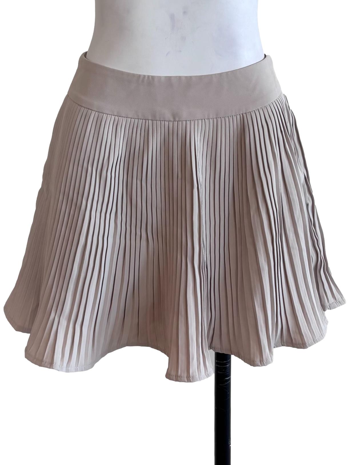 Brown Beige Pleated Mini Skirt