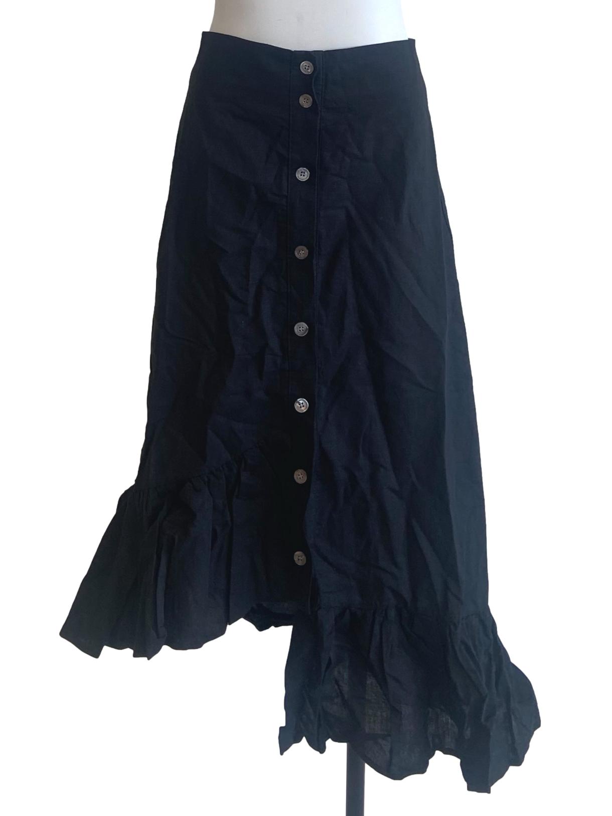 Black Button Down Asymmetric Skirt