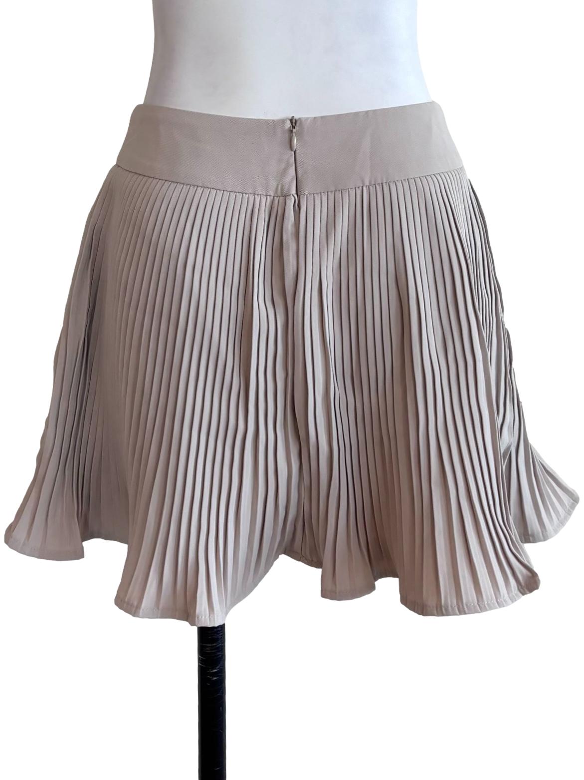 Brown Beige Pleated Mini Skirt