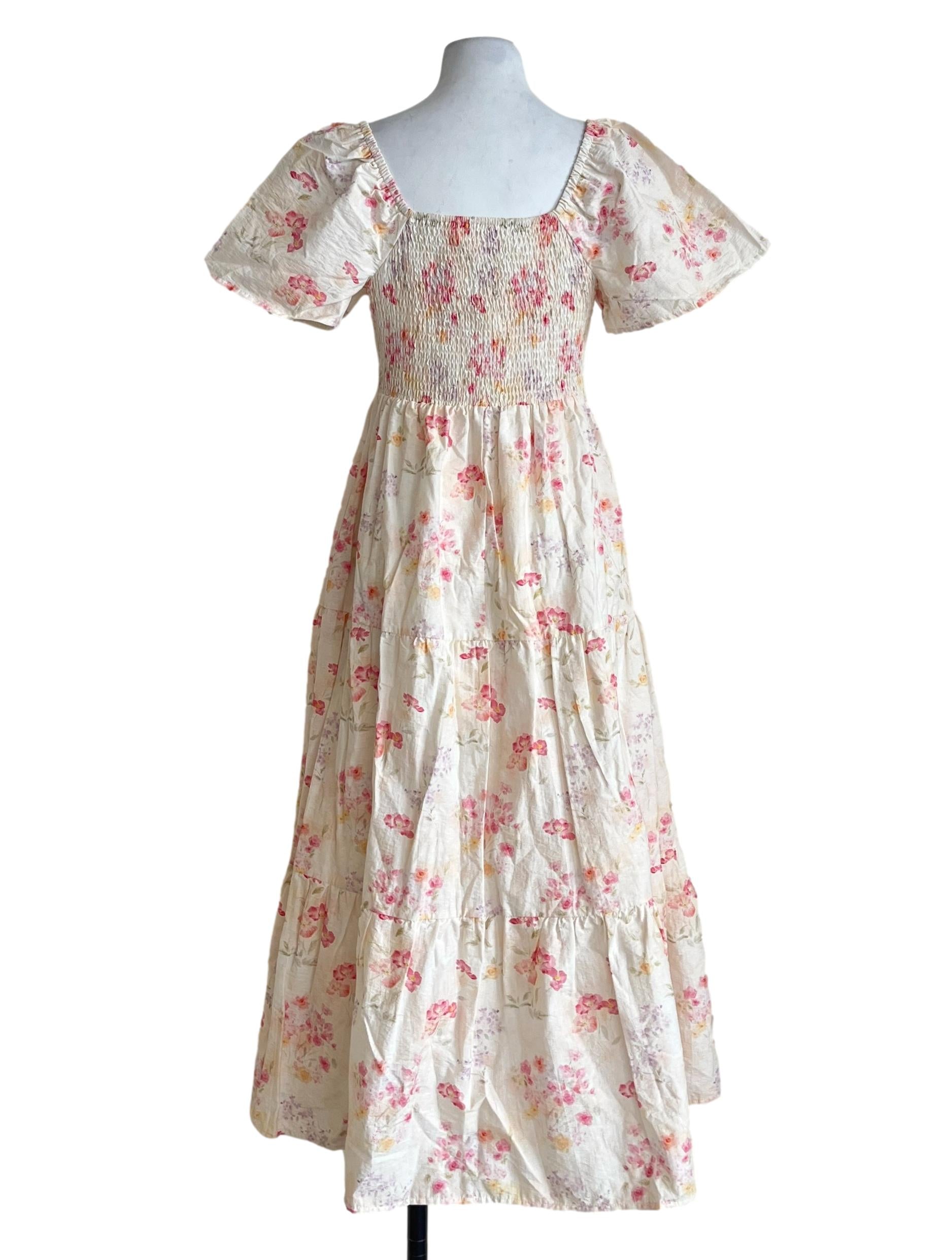 White Peach Pink Square Tiered Dress