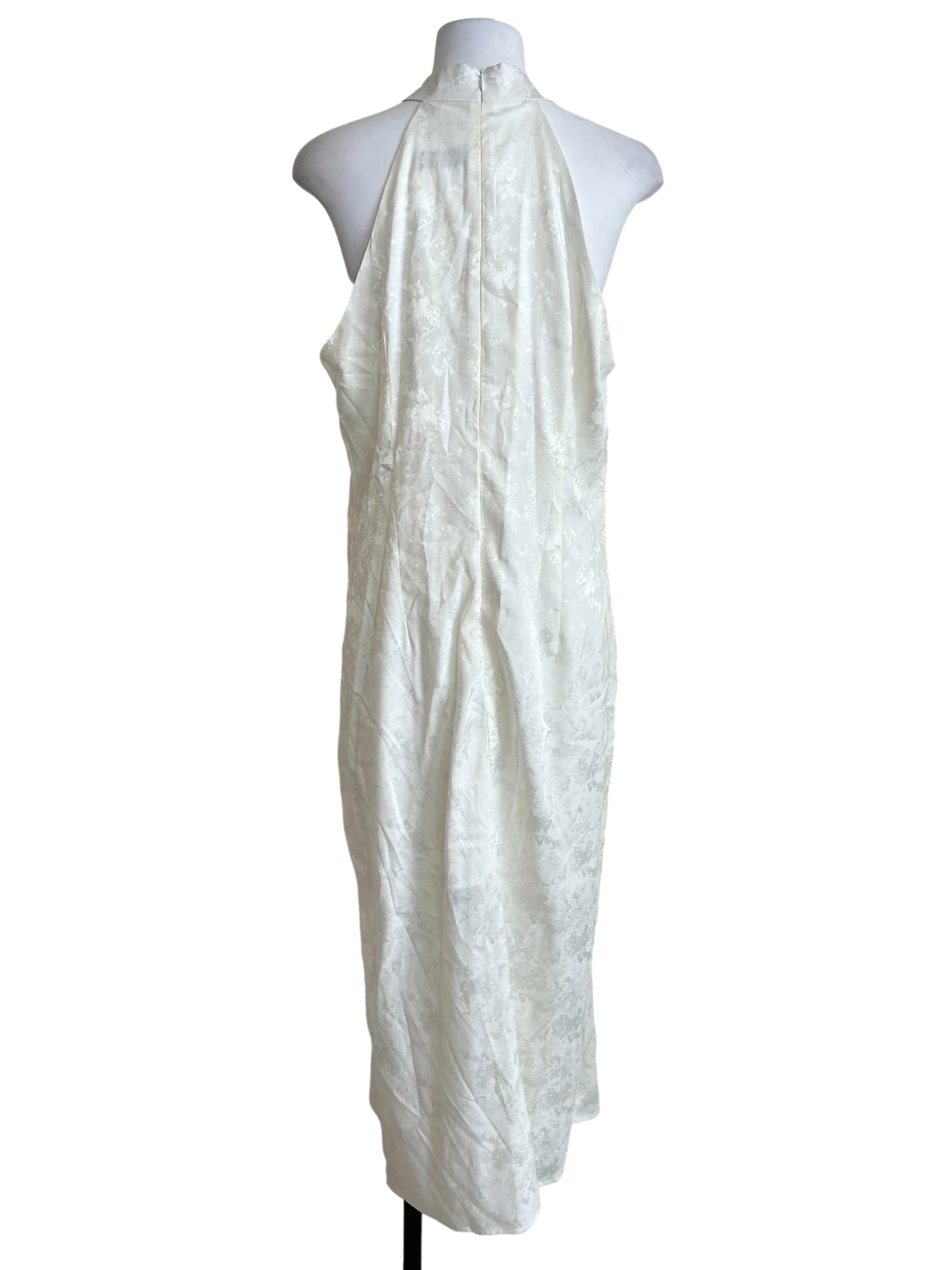 White Floral Jacquard Halter Cheongsam Dress