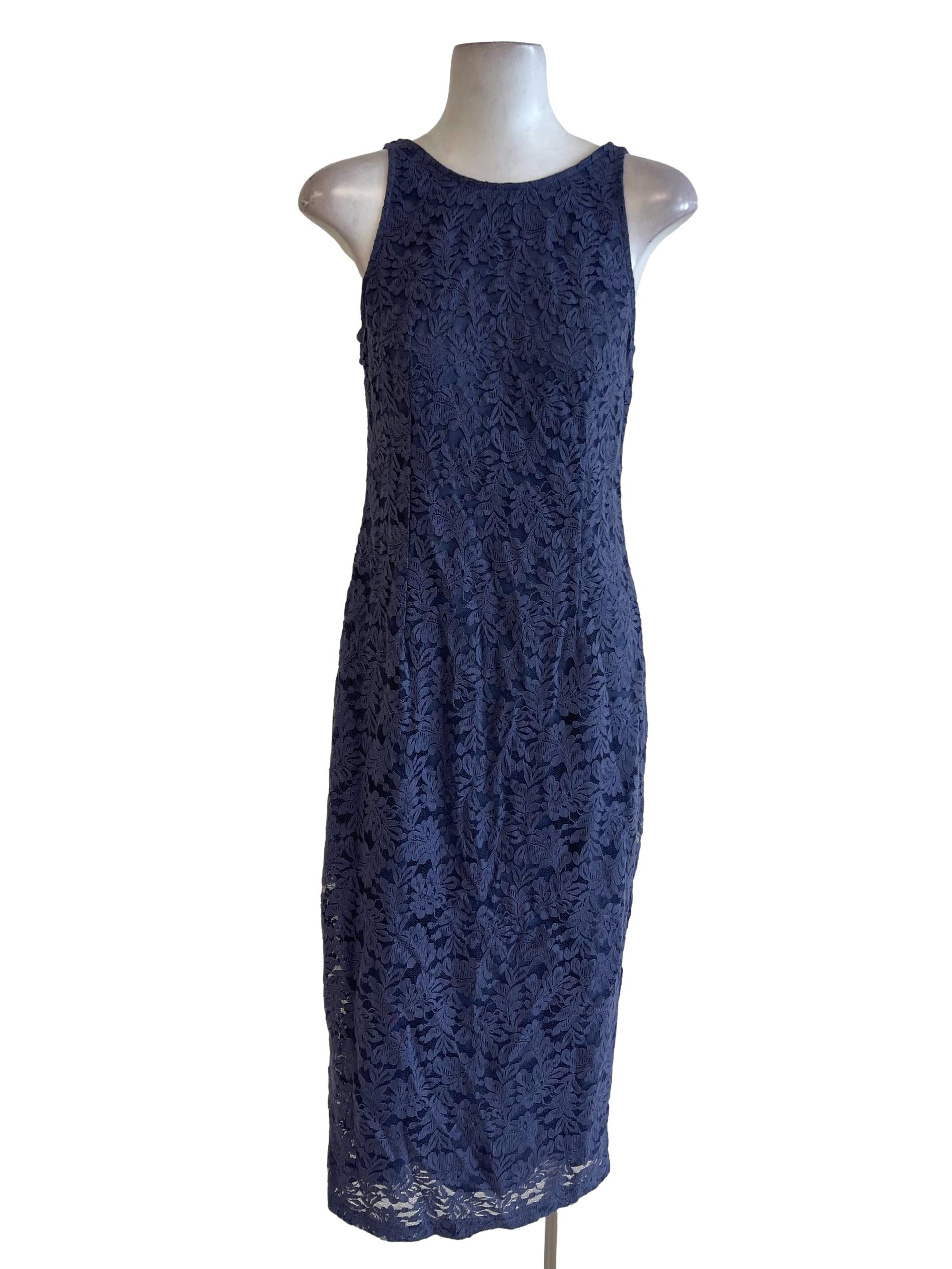 Dusty Blue Bare Back Lace Dress