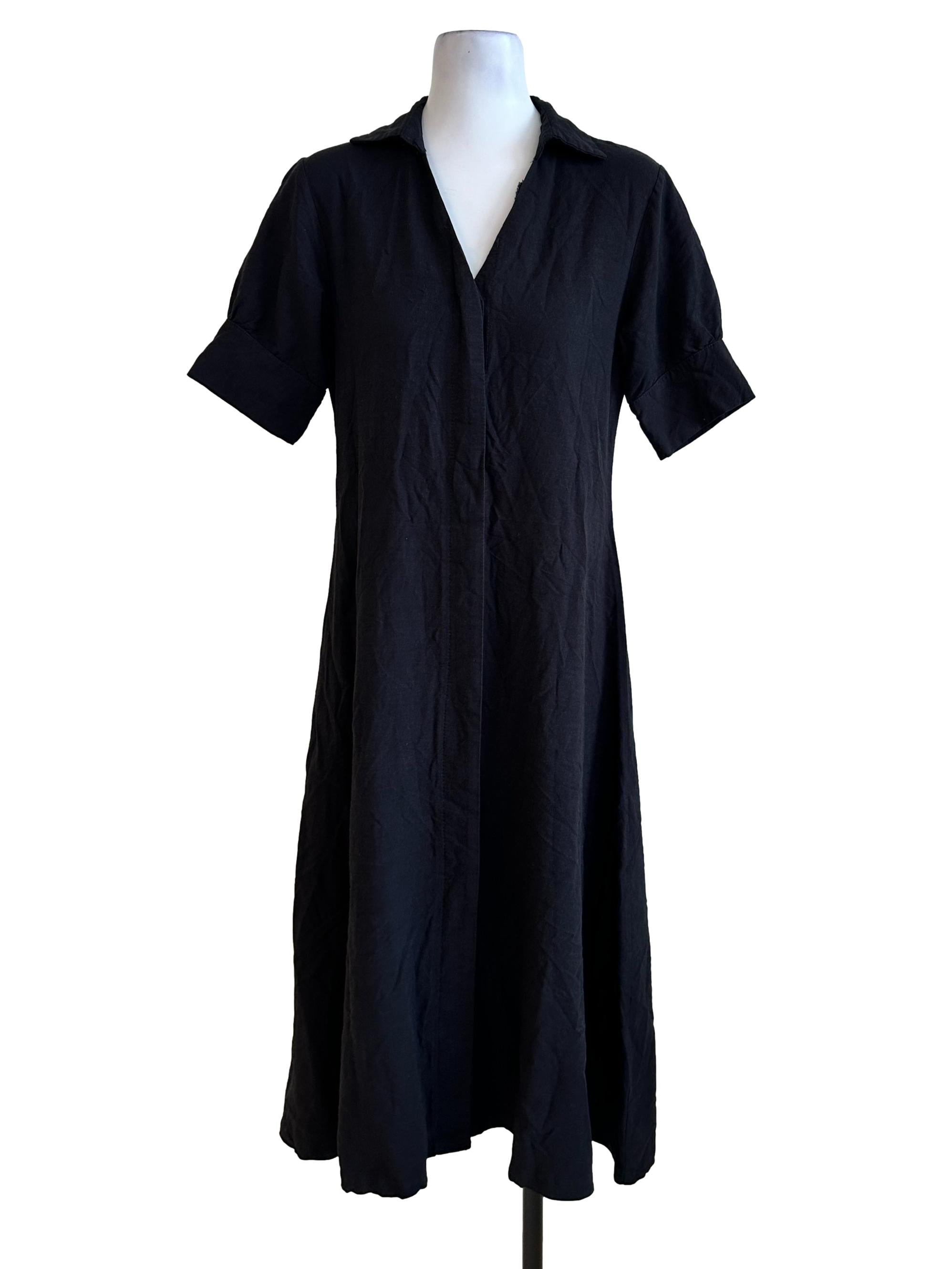 Black Collar Button Dress