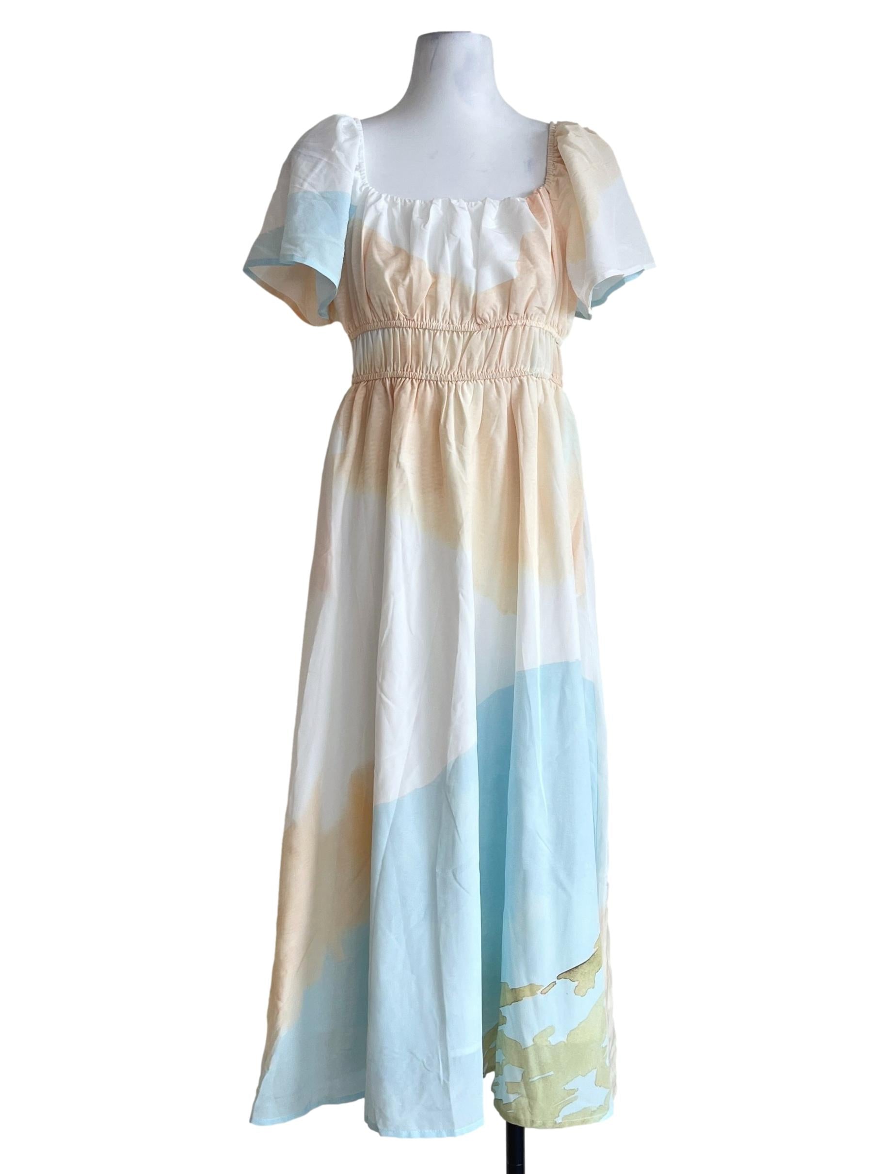 Sky Blue Square Neck Maxi Dress