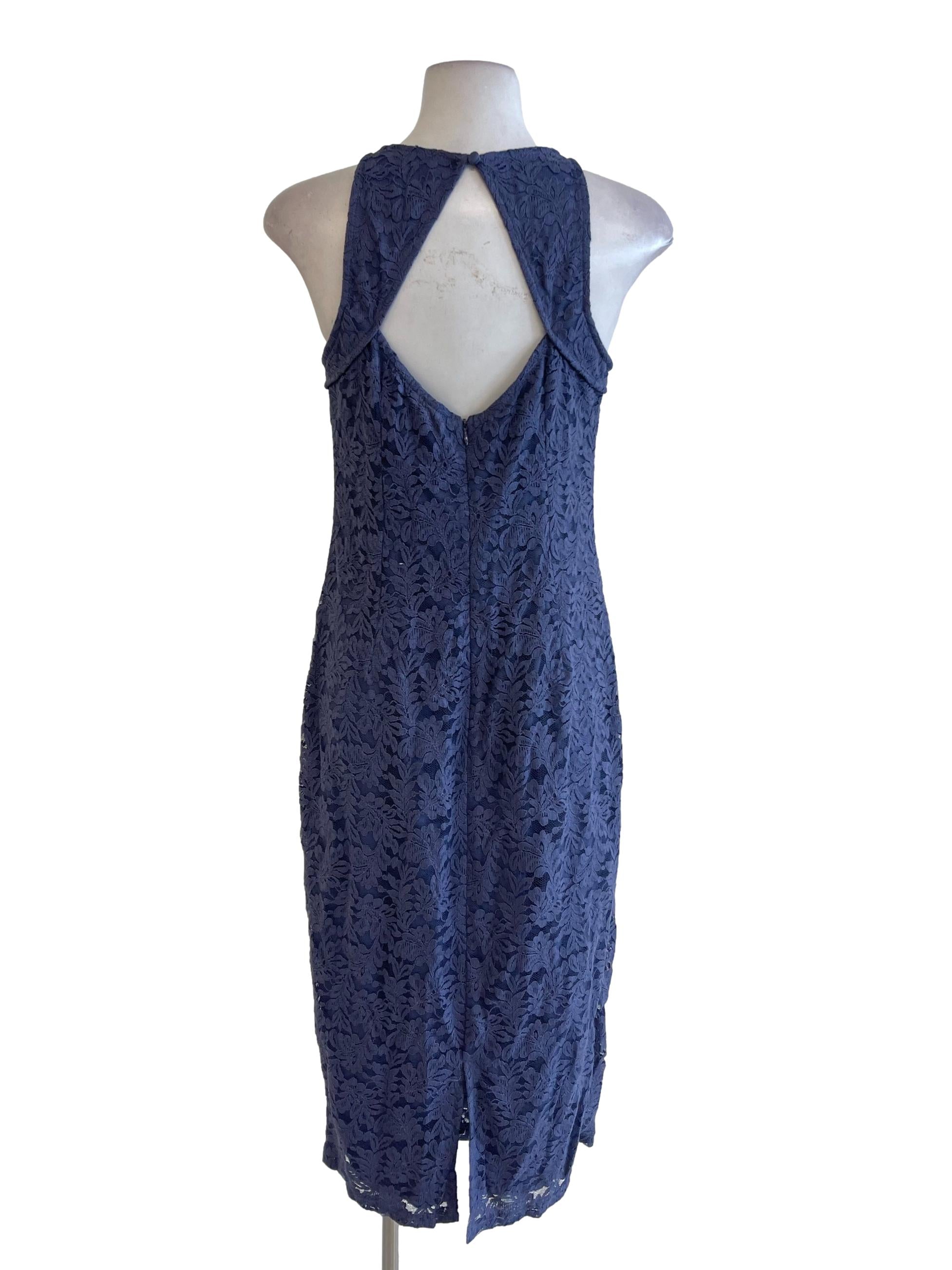 Dusty Blue Bare Back Lace Dress
