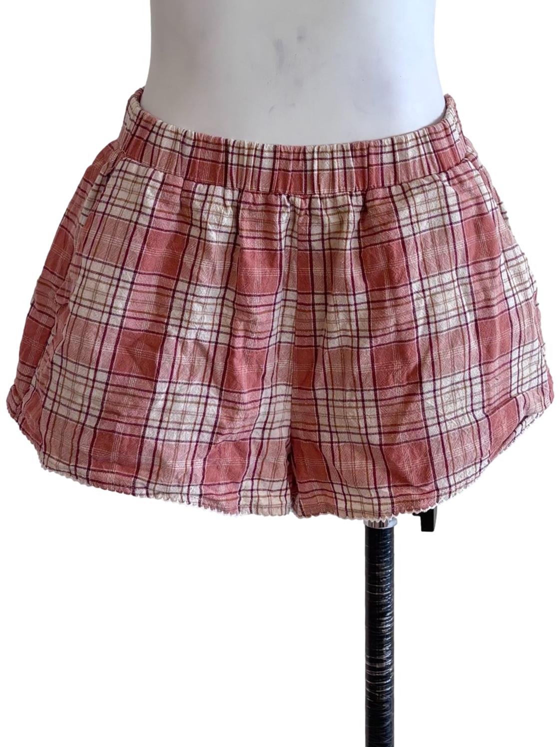 Strawberry Pink Checkered Relaxed Shorts