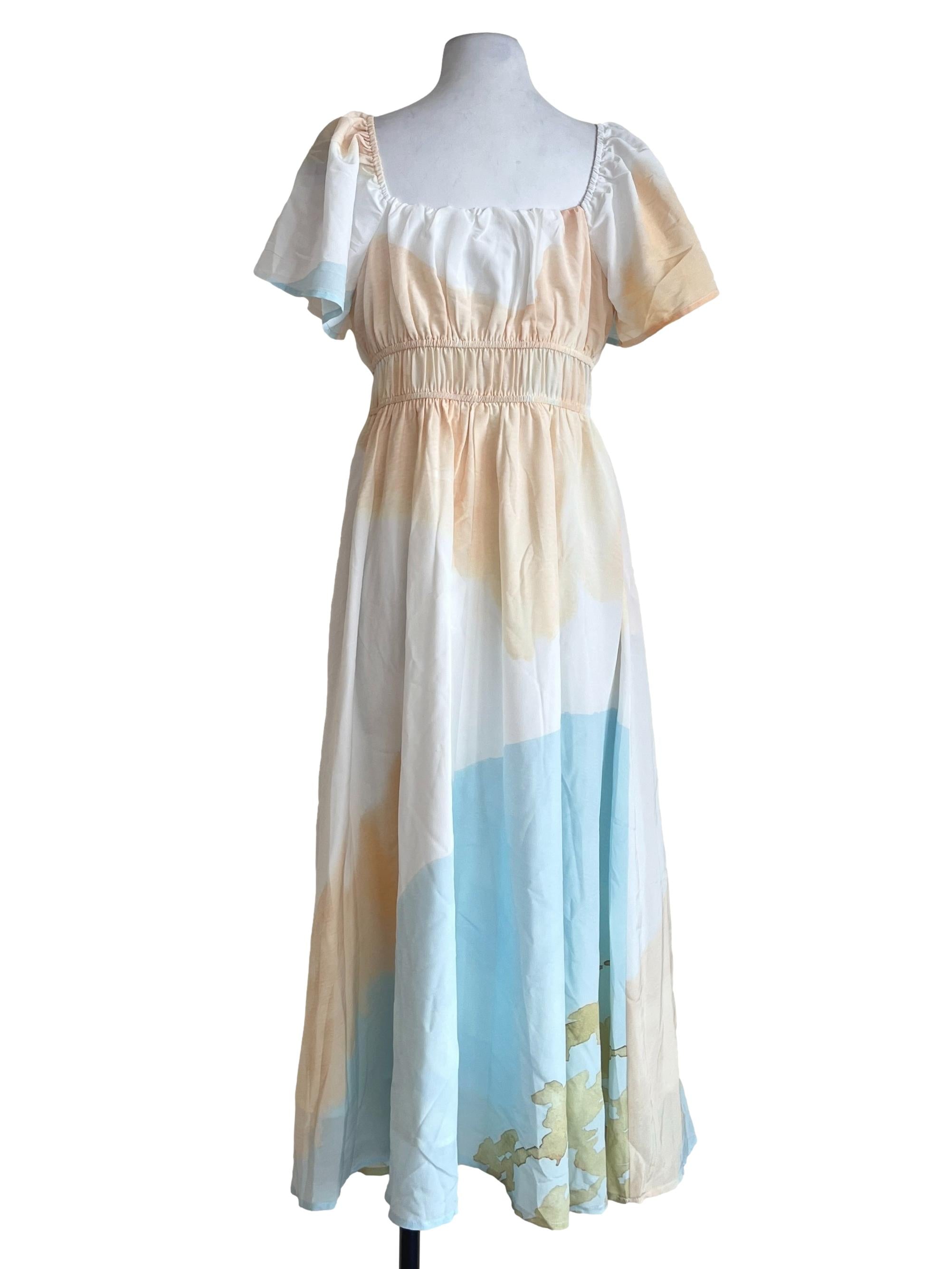 Sky Blue Square Neck Maxi Dress