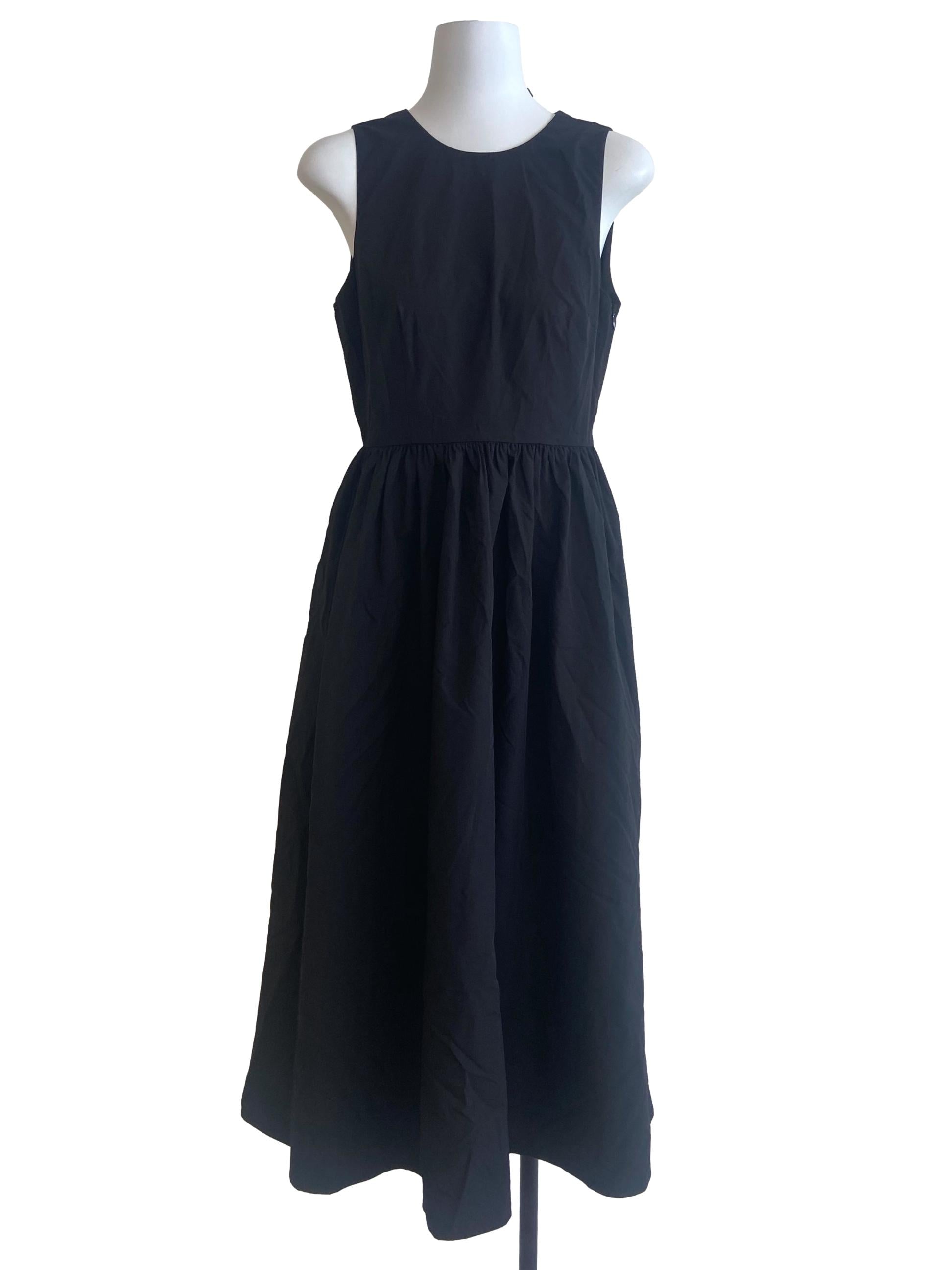 Black Jewel Neck Tie Back Dress