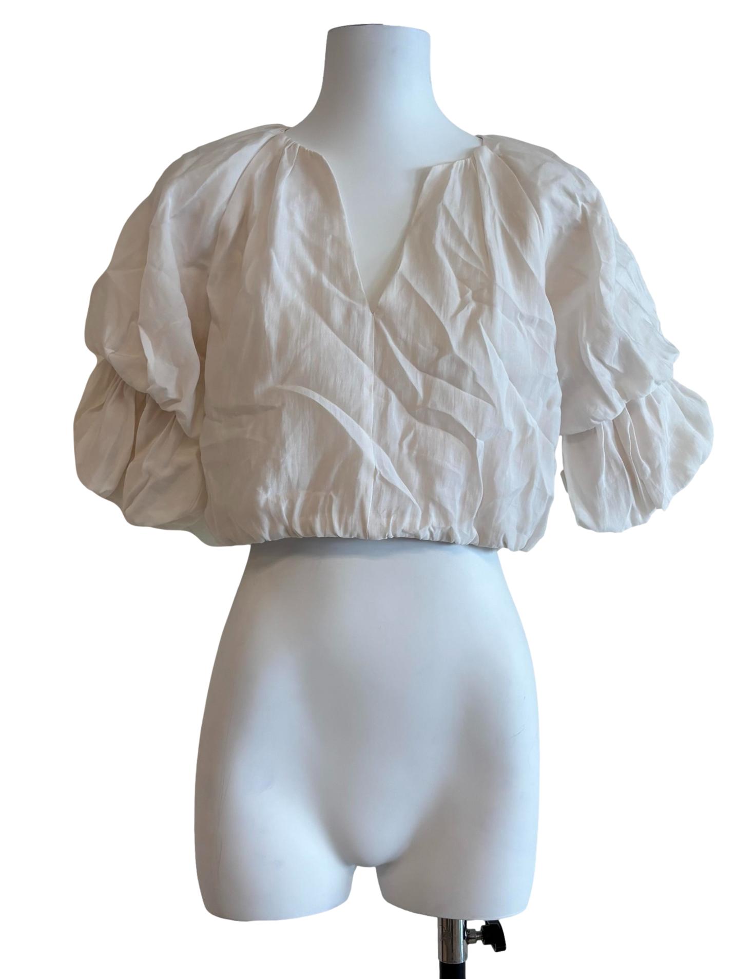 Rice White Scrunched Sleeve Blouse