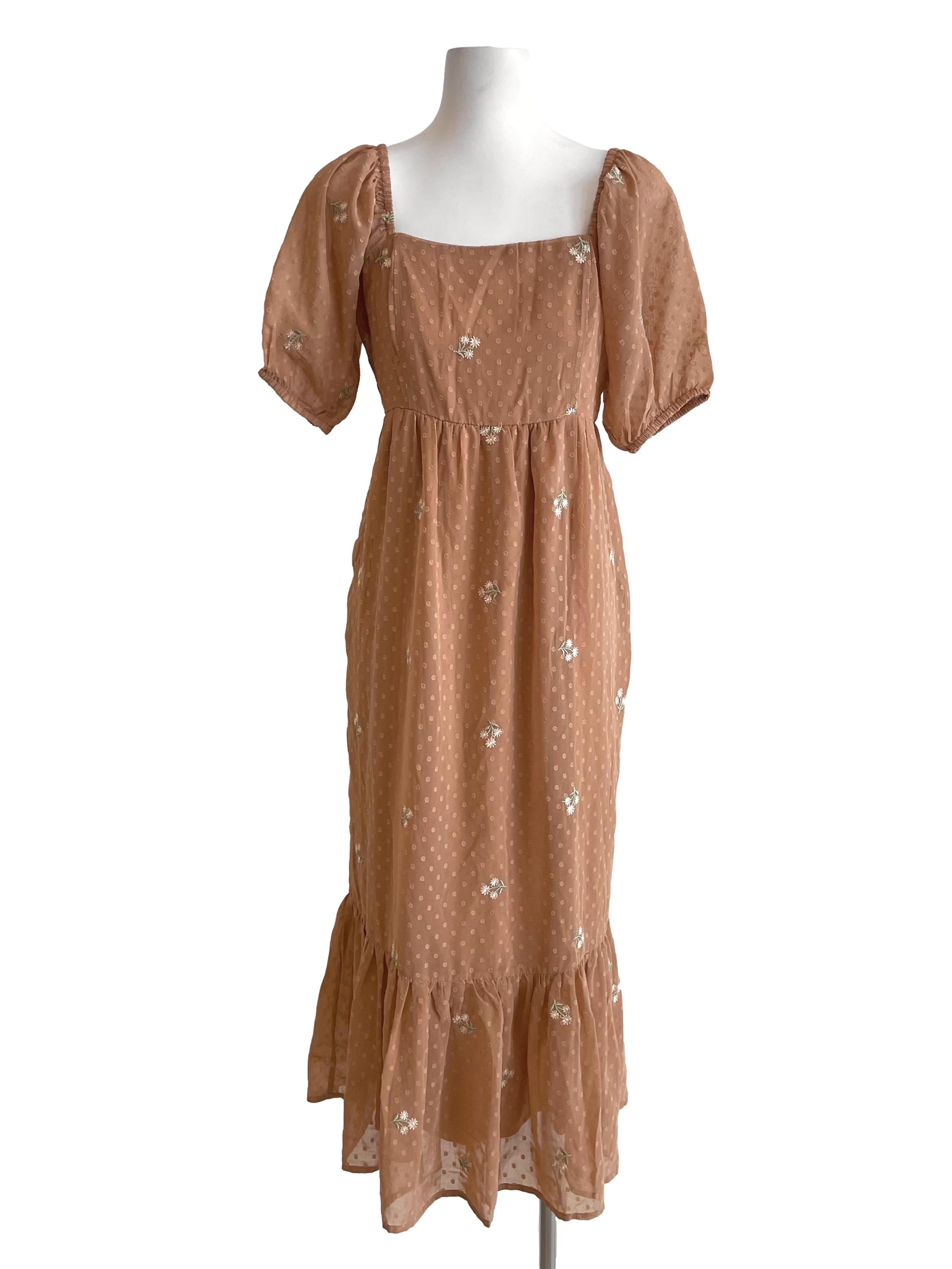 Cider Floral Puff Sleeves Chiffon Dress