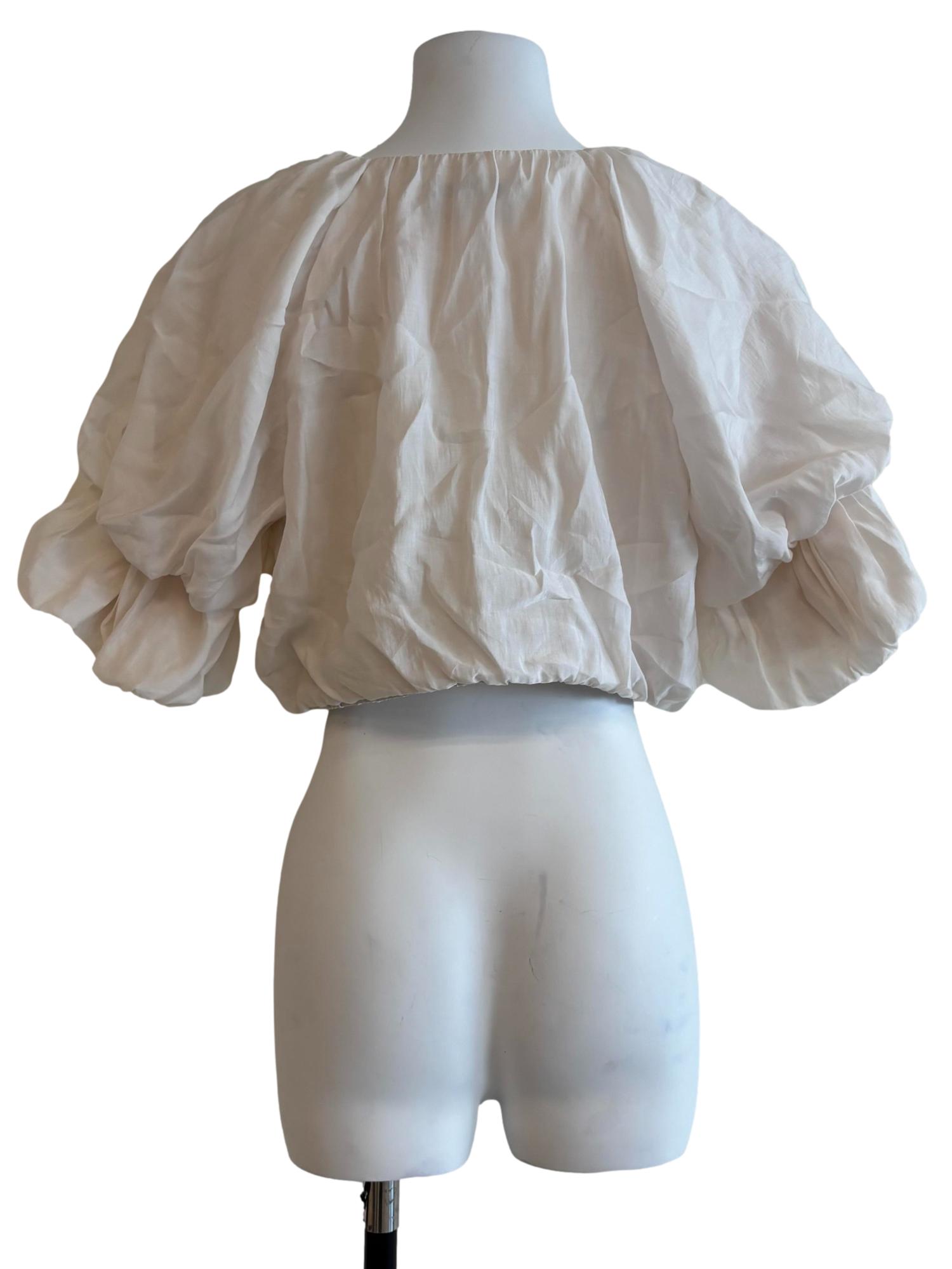 Rice White Scrunched Sleeve Blouse
