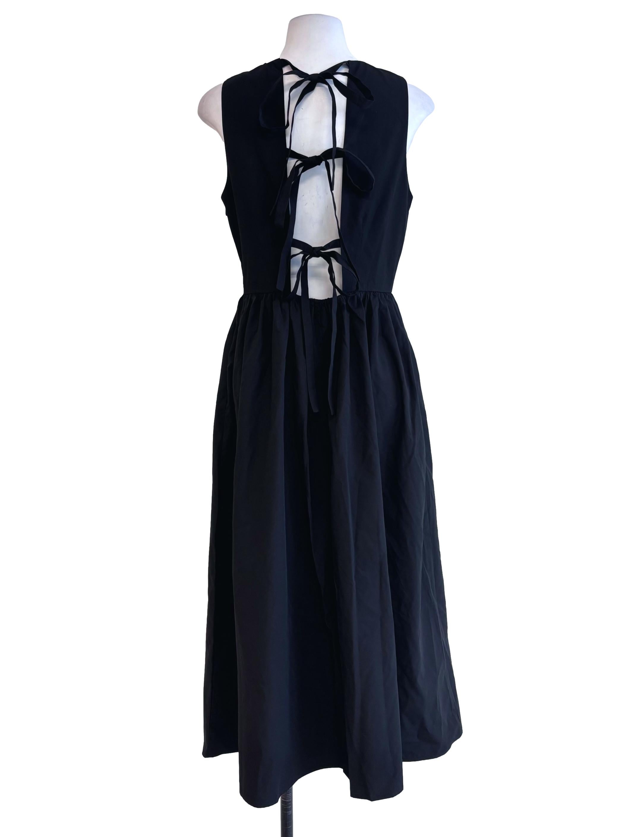 Black Jewel Neck Tie Back Dress