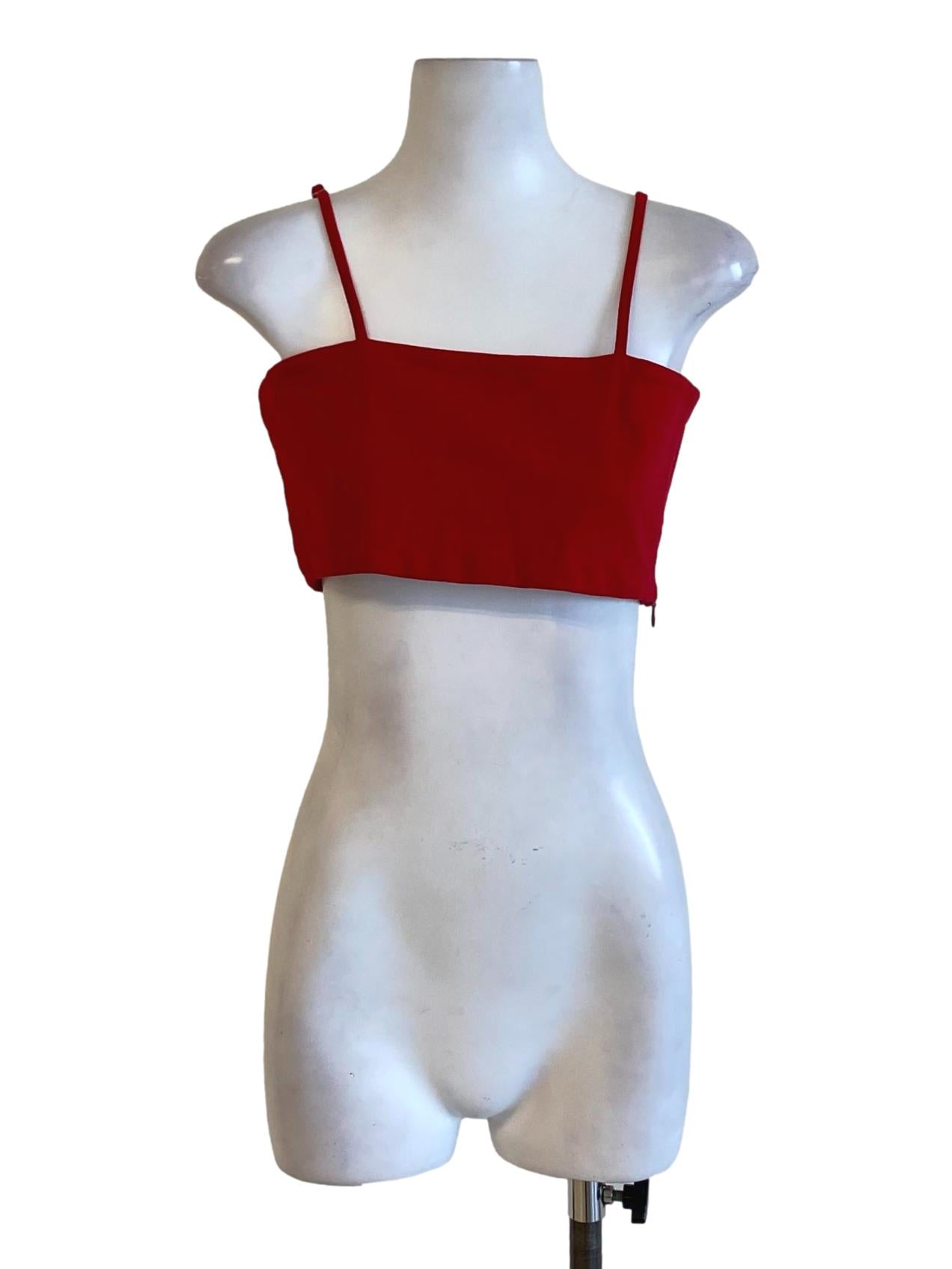 Candy Red Spaghetti Strap Waisted Cropped Top