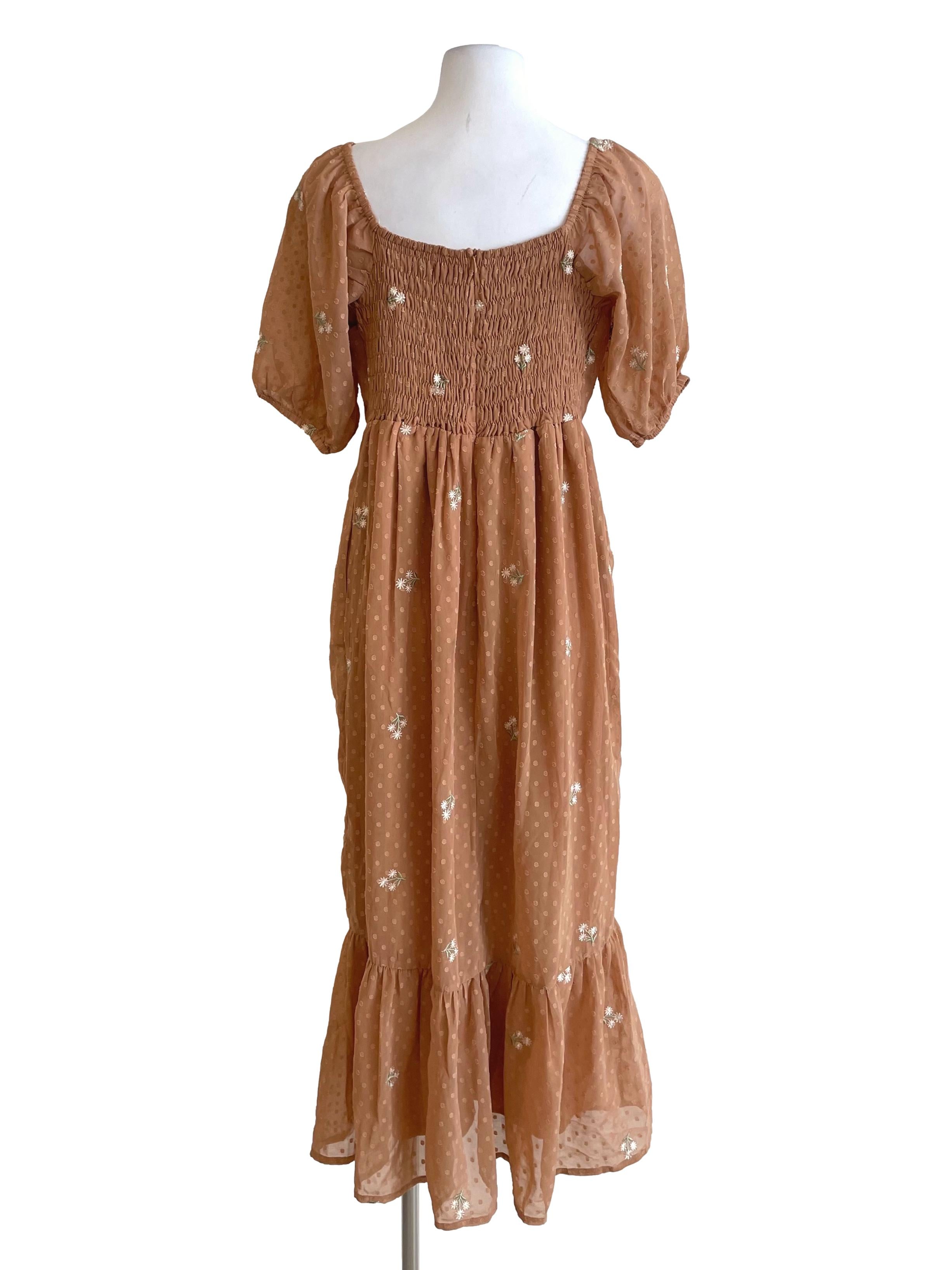 Cider Floral Puff Sleeves Chiffon Dress