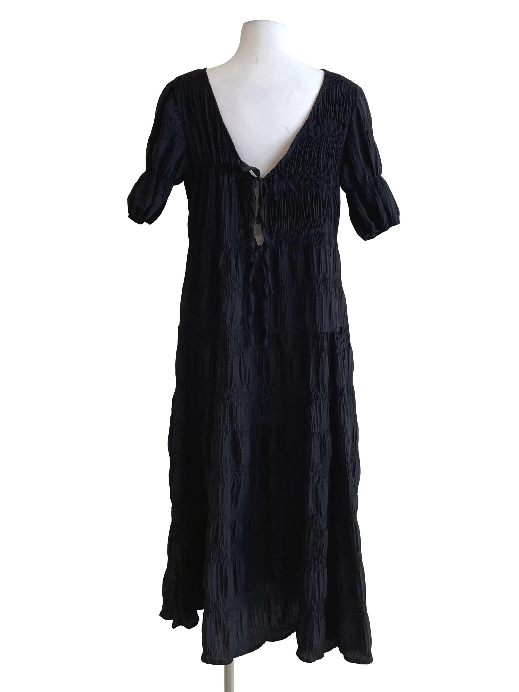 Black Textured Tiered Flowy Dress