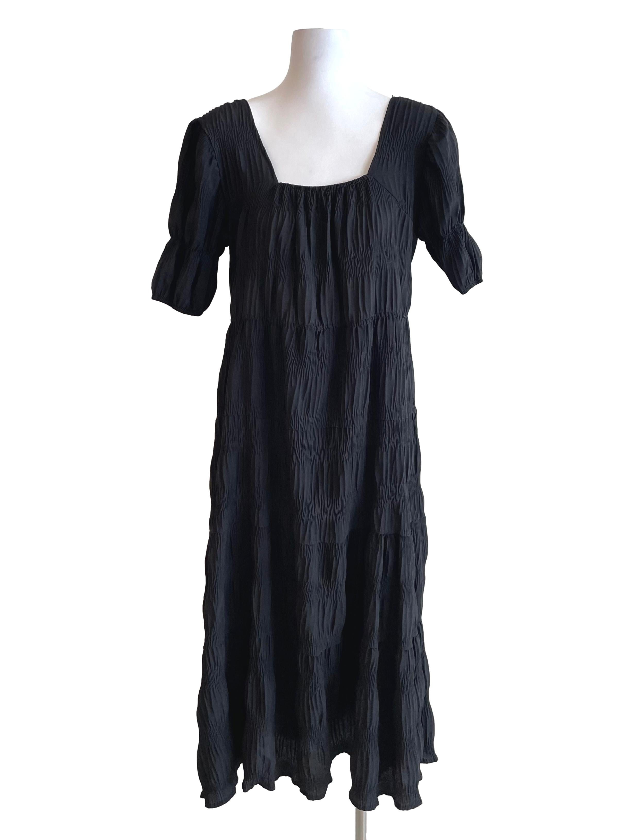 Black Textured Tiered Flowy Dress
