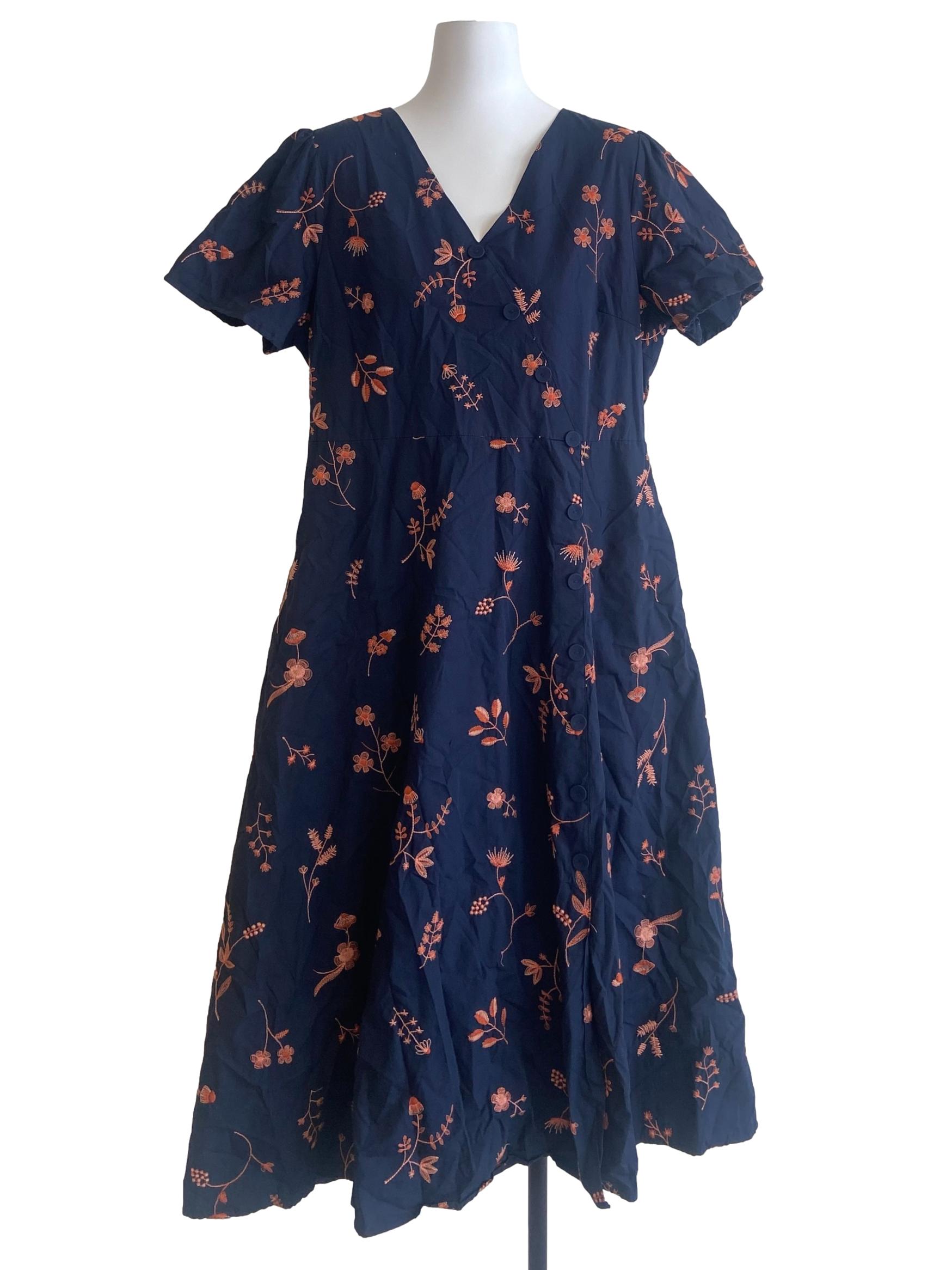 Peacock Blue Floral Slit Empire Dress