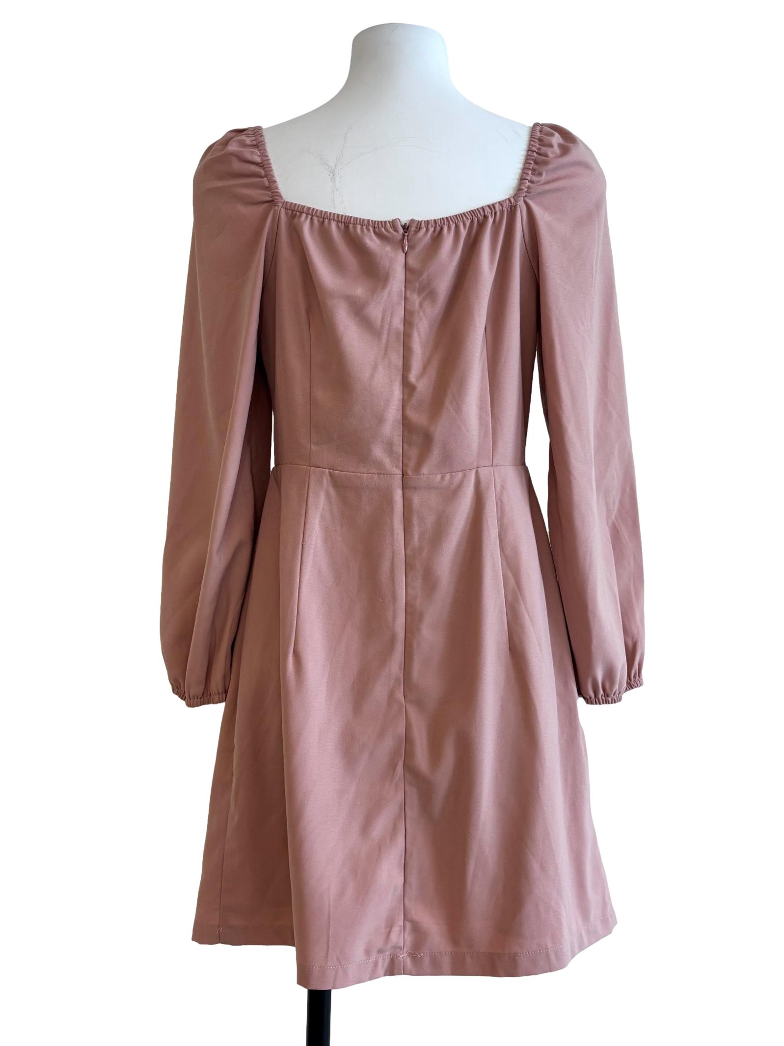 Coral Pink Front Twist Long Sleeve Dress